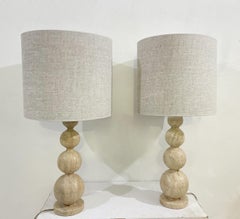Contemporary Pair of Travertine Table Lamps