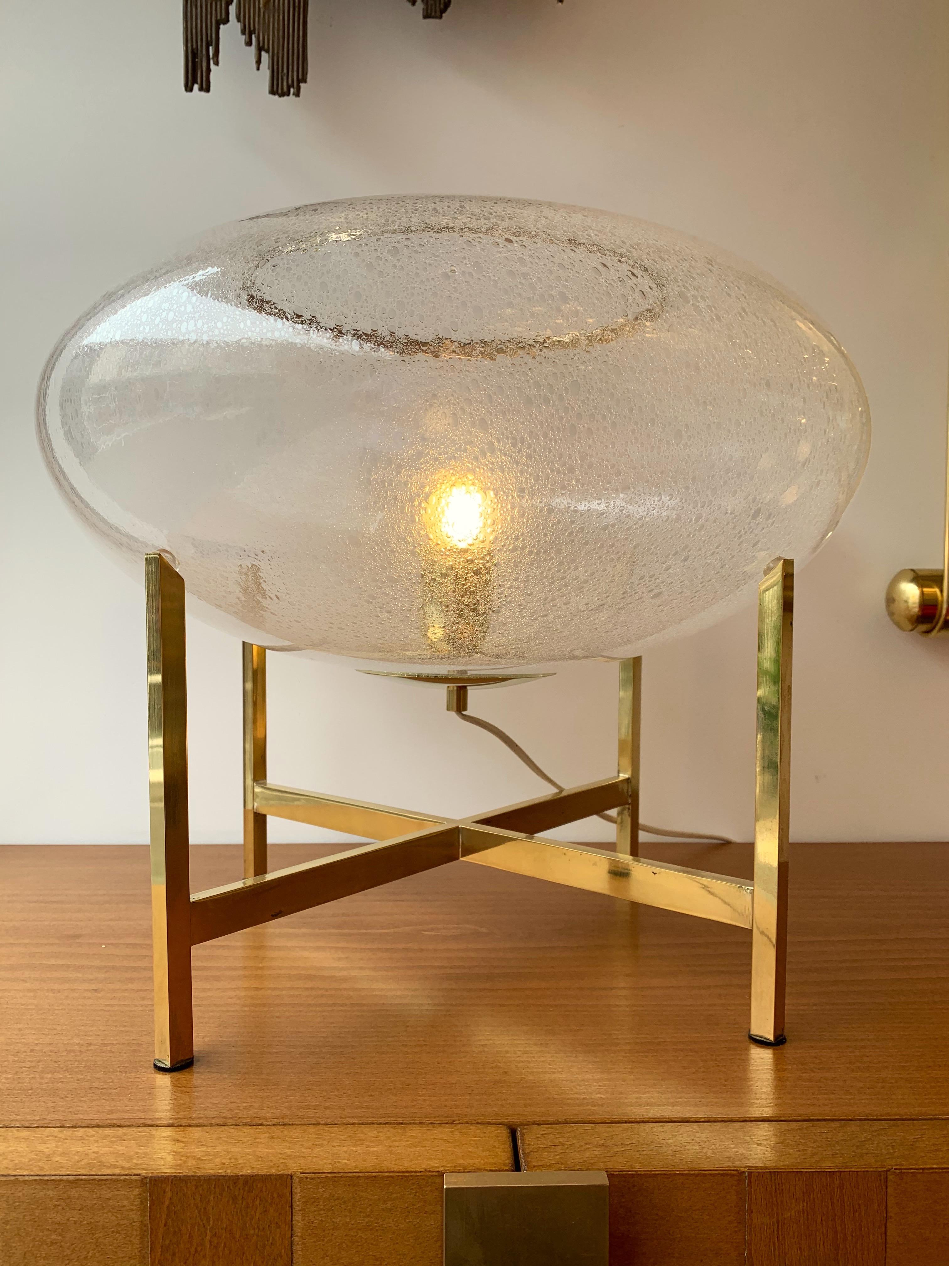 Mid-Century Modern Contemporary Pair of UFO Brass and Murano Glass Lamps