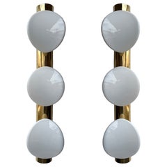 Contemporary Pair of White Murano Glass and Brass Sconces, Italy