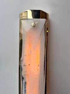 Coppia contemporanea di lampade in vetro di Murano Pennellate bianche e ottone, Italia