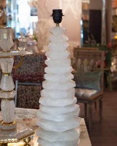 Contemporary Pair of White Stacked Rock Crystal Clear Quartz Lamps