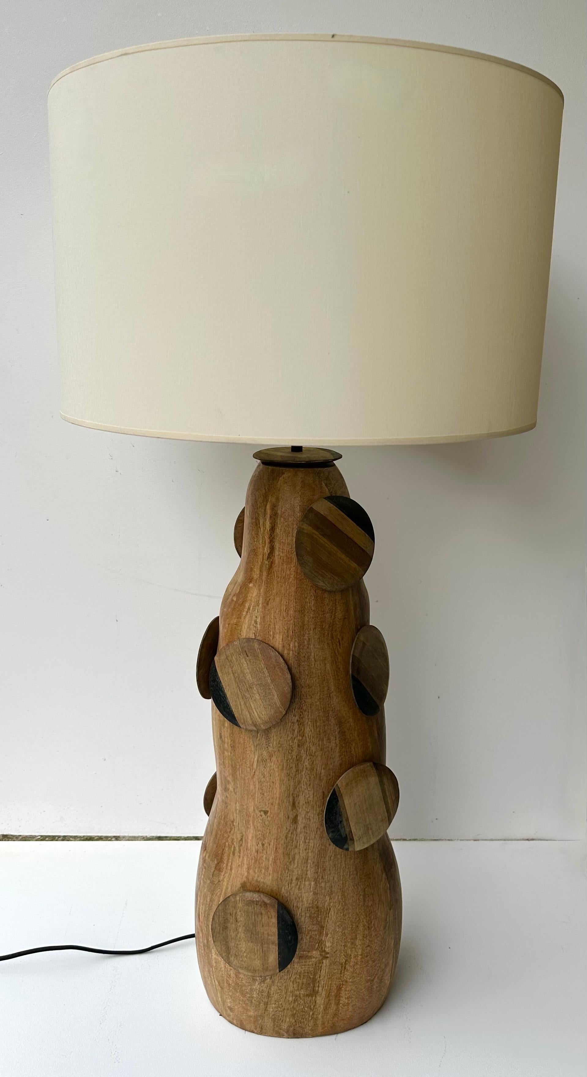 Contemporary Pair of Wood Discs Lamps, Italy For Sale 10