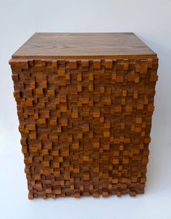 Contemporary Pair of Wood Marquetry Cube Bedside Tables. Italy