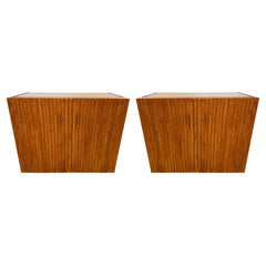 Contemporary Pair of Wood Plissé Brass Mirror Buffets Cabinets, Italy