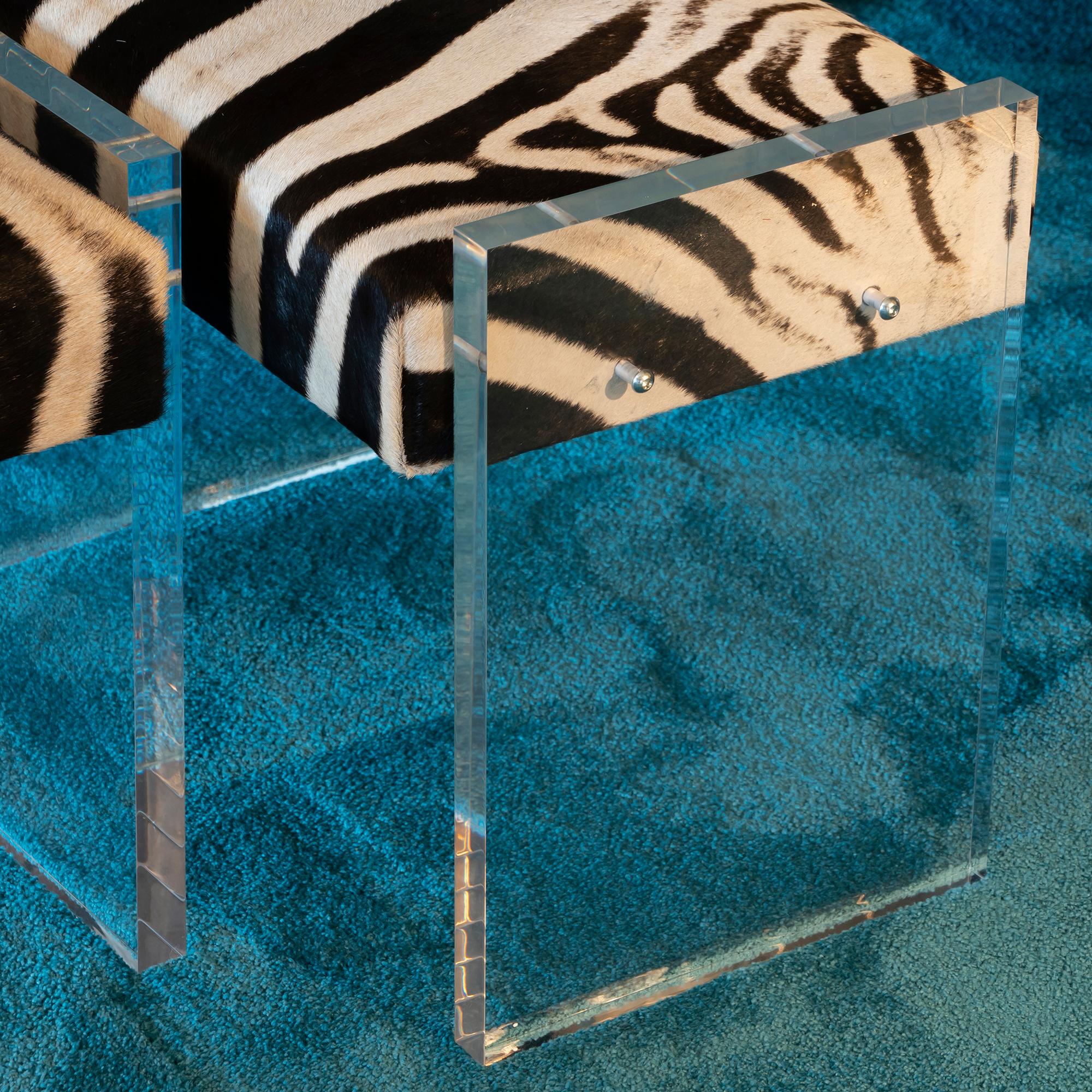 Contemporary Pair of Zebra Stools and Clear Plexiglass, Italy 2018 In Excellent Condition In Firenze, IT