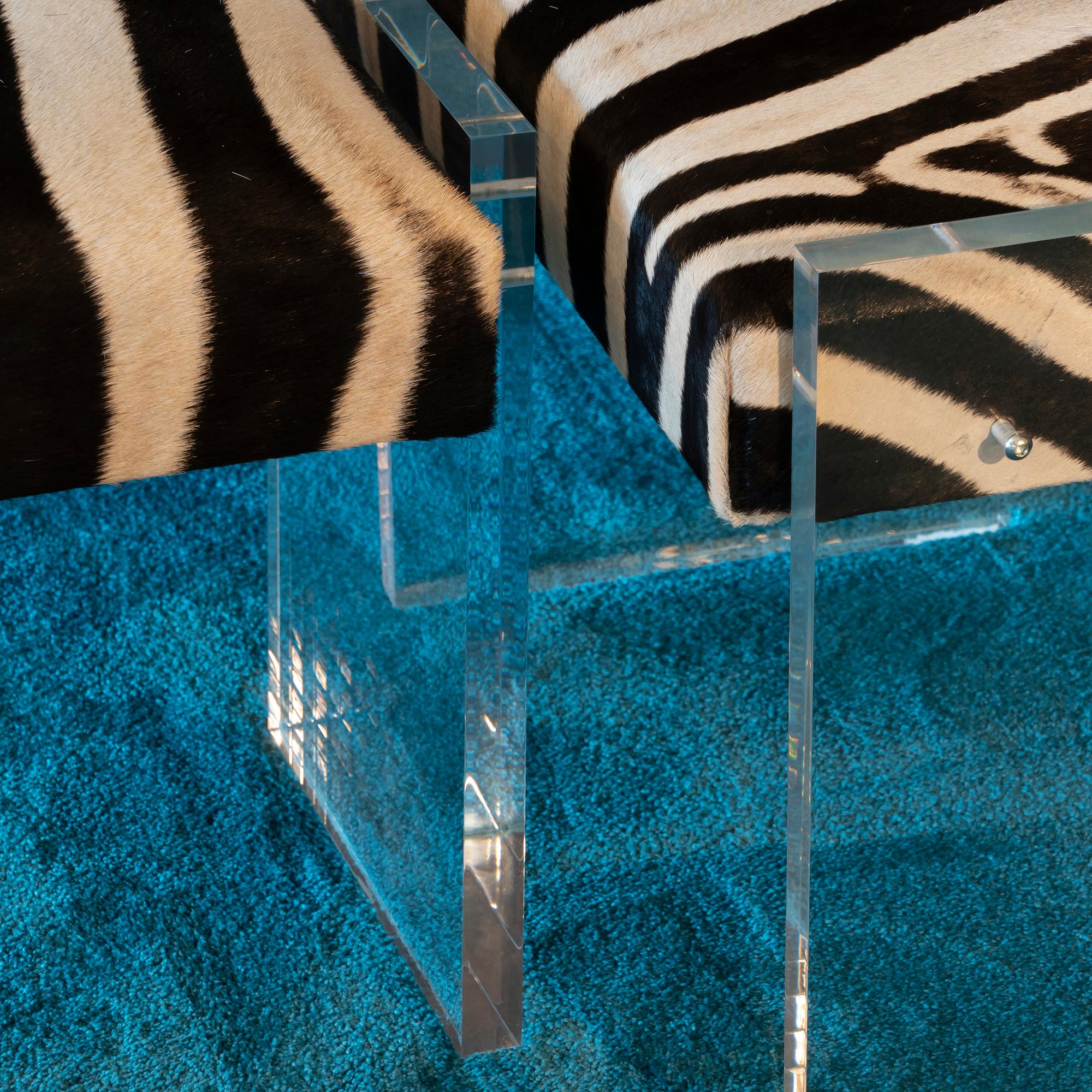 Contemporary Pair of Zebra Stools and Clear Plexiglass, Italy 2018 4