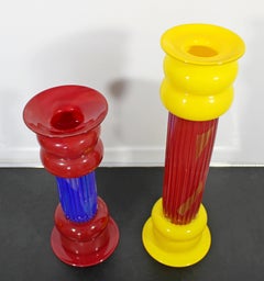 Contemporary Pair of Signed Geoffrey Beetem Glass Candlesticks Marbles, 1990s