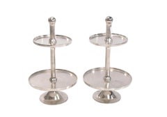 Contemporary Pair of Silvered Metal Two-Tier Serving Étagères