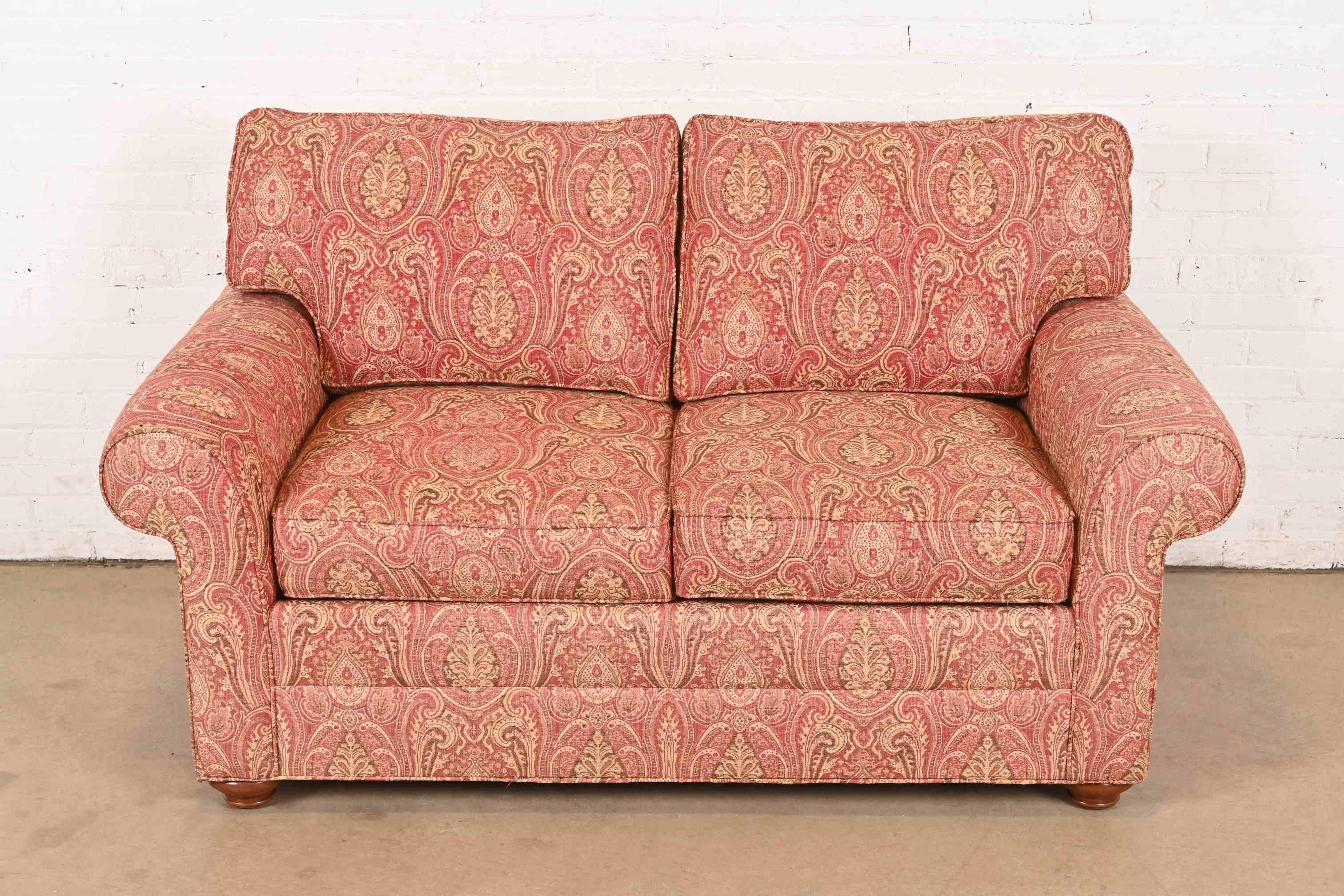 Modern Contemporary Paisley Upholstered Loveseat For Sale