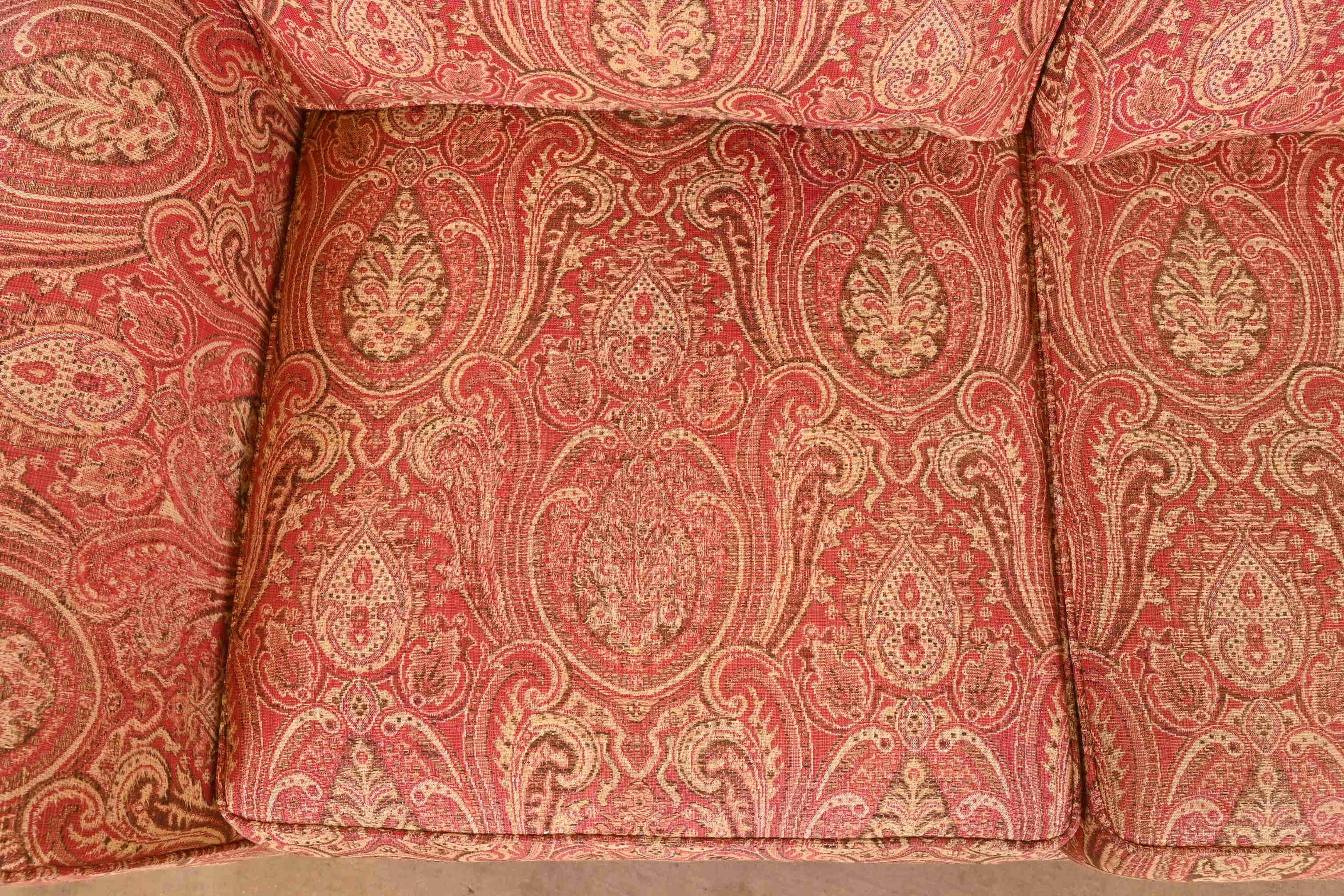 Fabric Contemporary Paisley Upholstered Loveseat For Sale