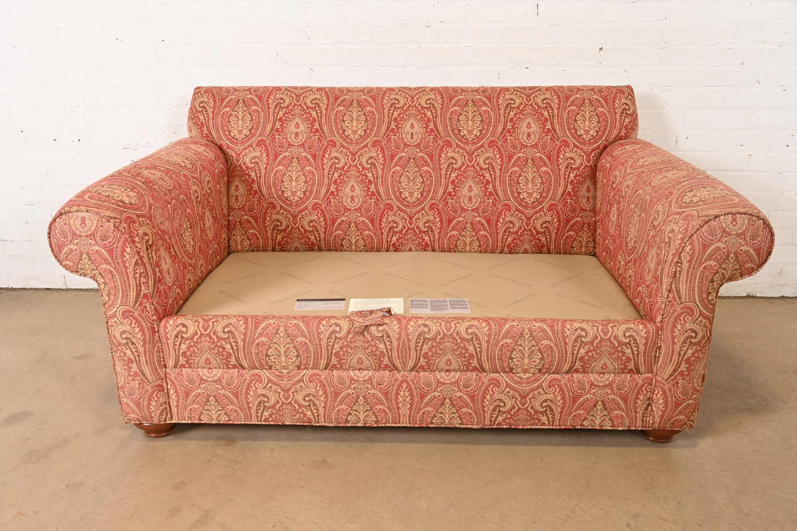Contemporary Paisley Upholstered Loveseat For Sale 2