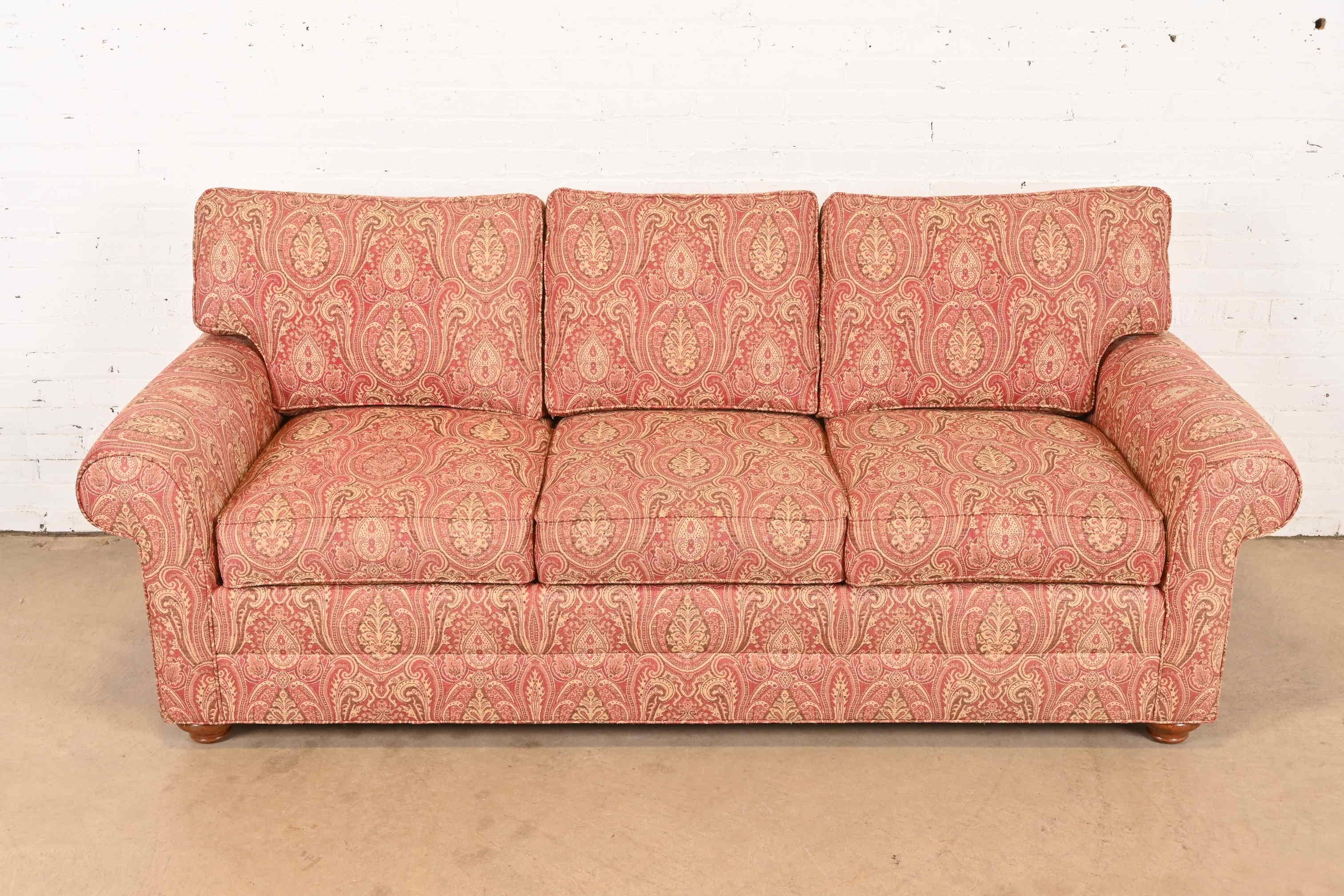 Modern Contemporary Paisley Upholstered Sofa For Sale