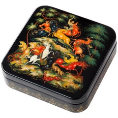 Contemporary Palekh Lacquered Miniature Box, Russian Craft, Famous Since 1924