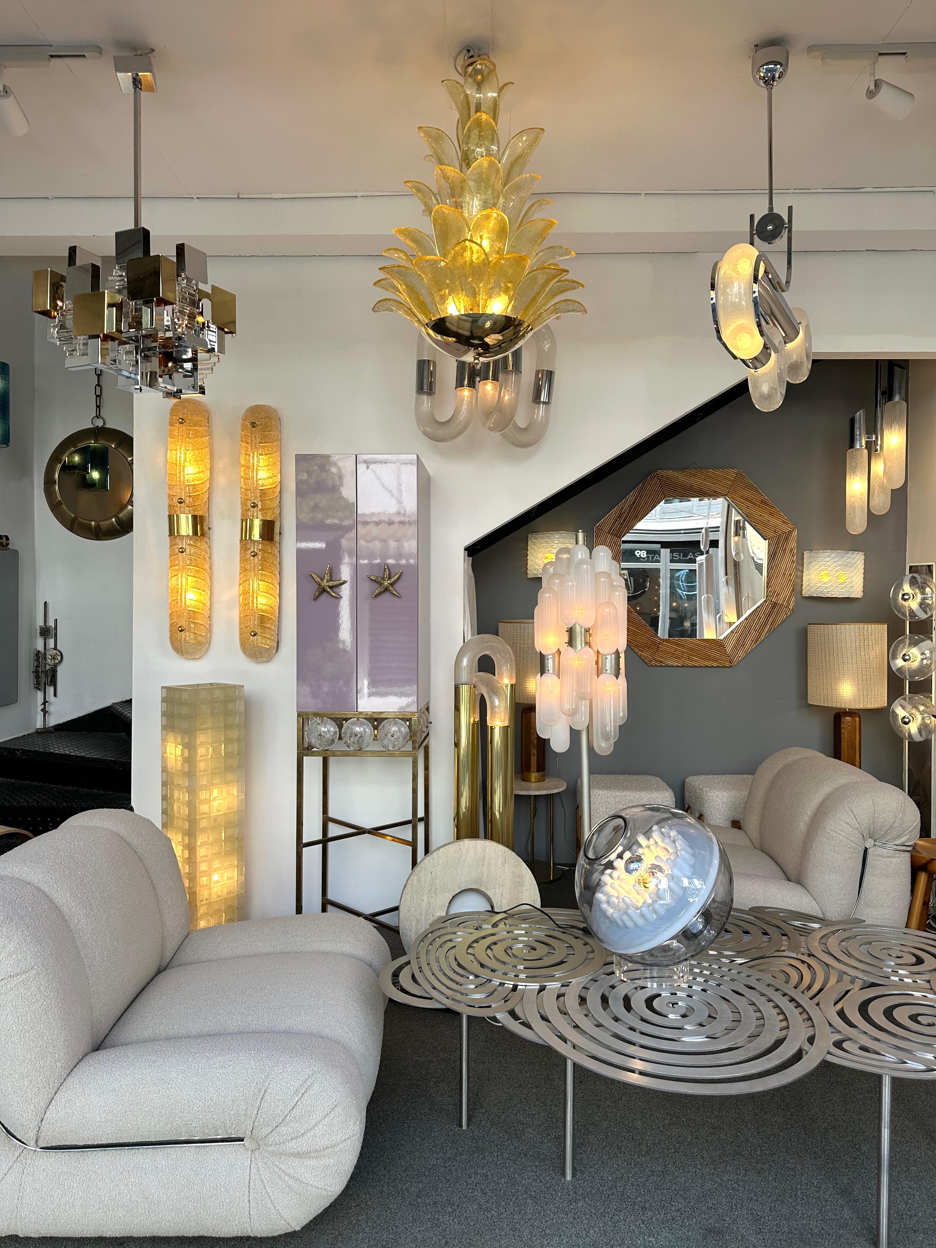 italien Lights Contemporary Palm suspendus Gold Murano Glass and Brass , Italy en vente