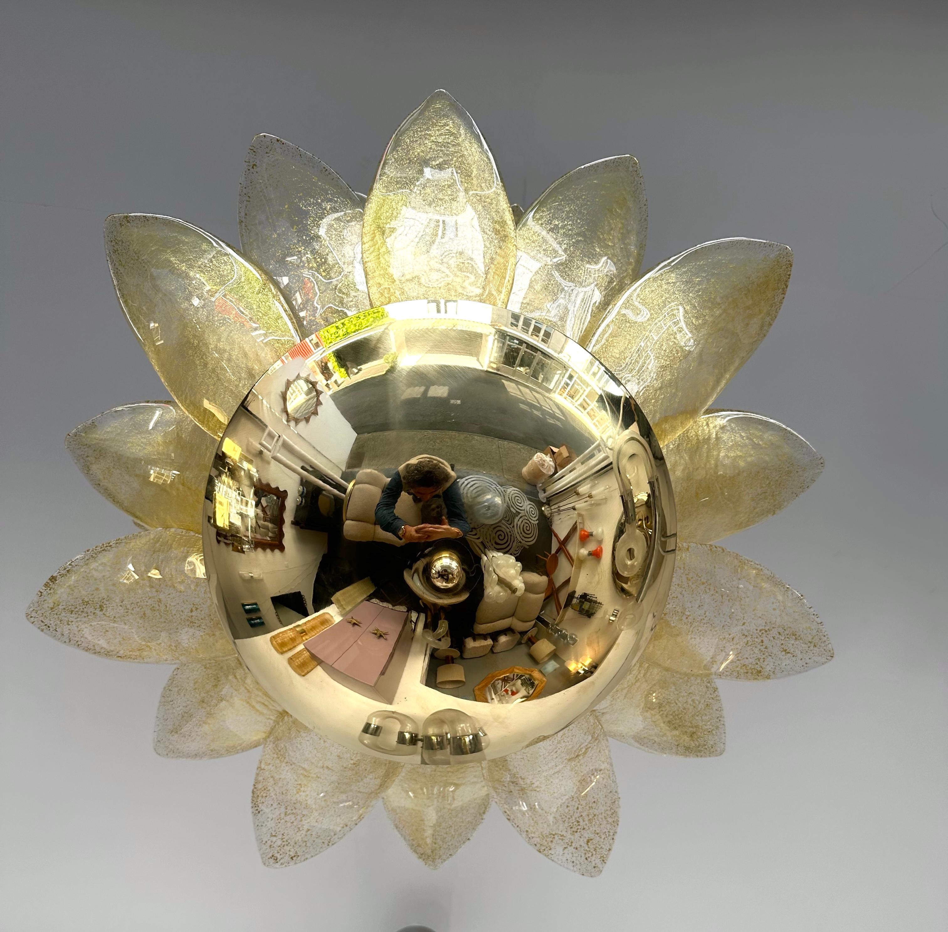 XXIe siècle et contemporain Lights Contemporary Palm suspendus Gold Murano Glass and Brass , Italy en vente