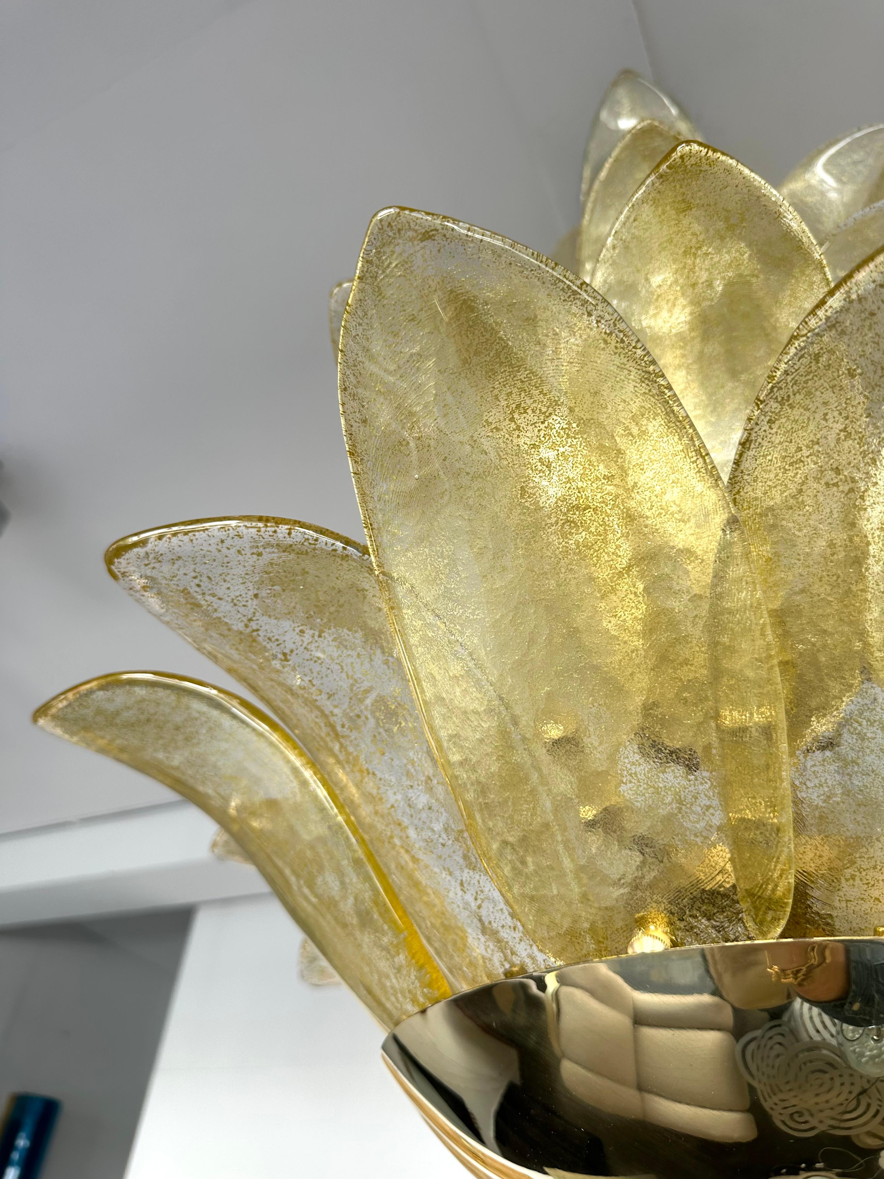 Laiton Lights Contemporary Palm suspendus Gold Murano Glass and Brass , Italy en vente