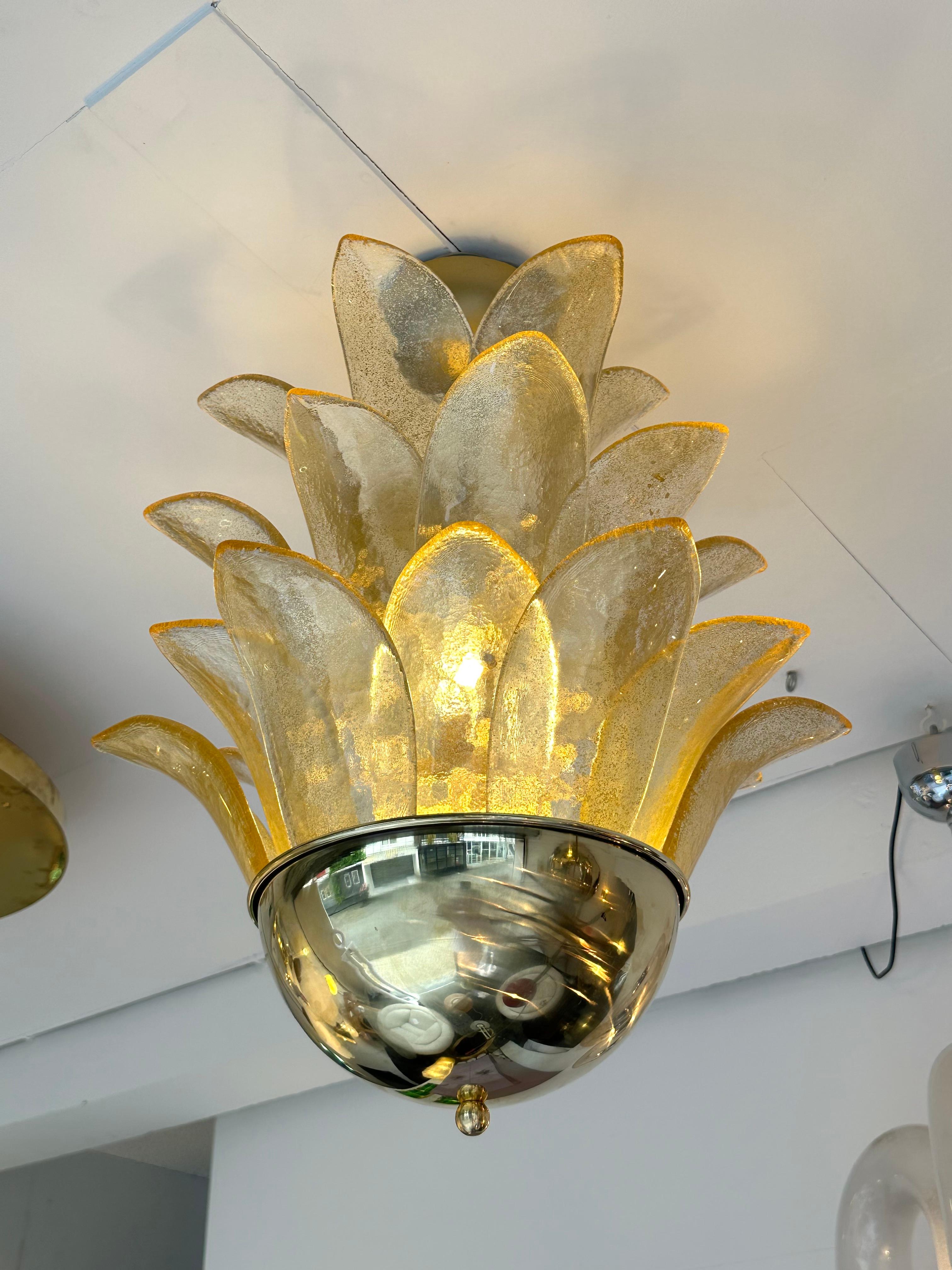 Pendentif Contemporary Palm Lightning Gold Murano Glass and Brass , Italy 5