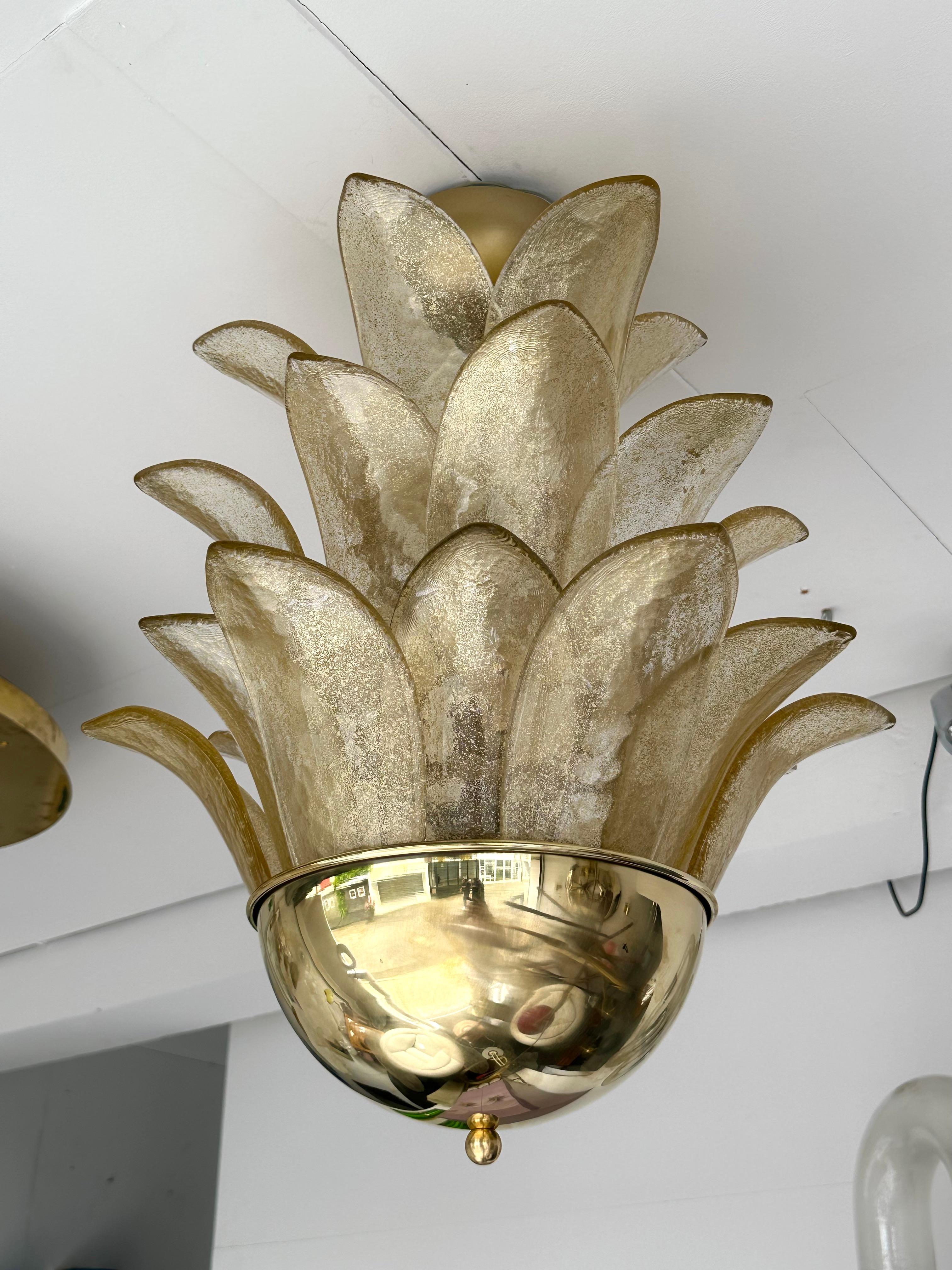 Mid-Century Modern Pendentif Contemporary Palm Lightning Gold Murano Glass and Brass , Italy
