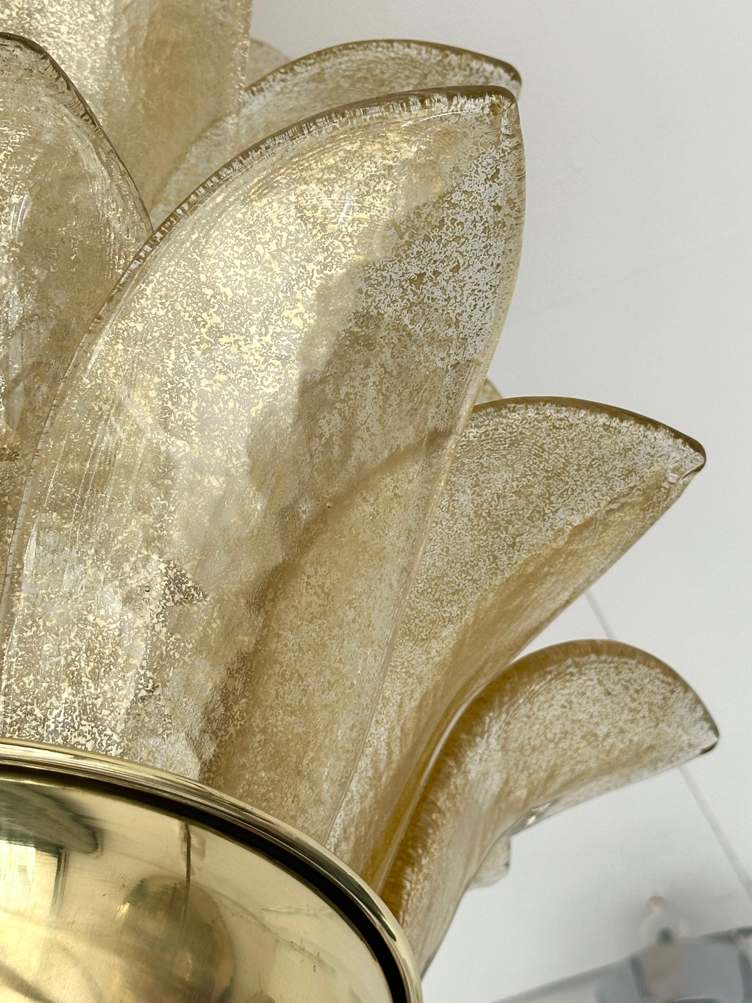 italien Pendentif Contemporary Palm Lightning Gold Murano Glass and Brass , Italy
