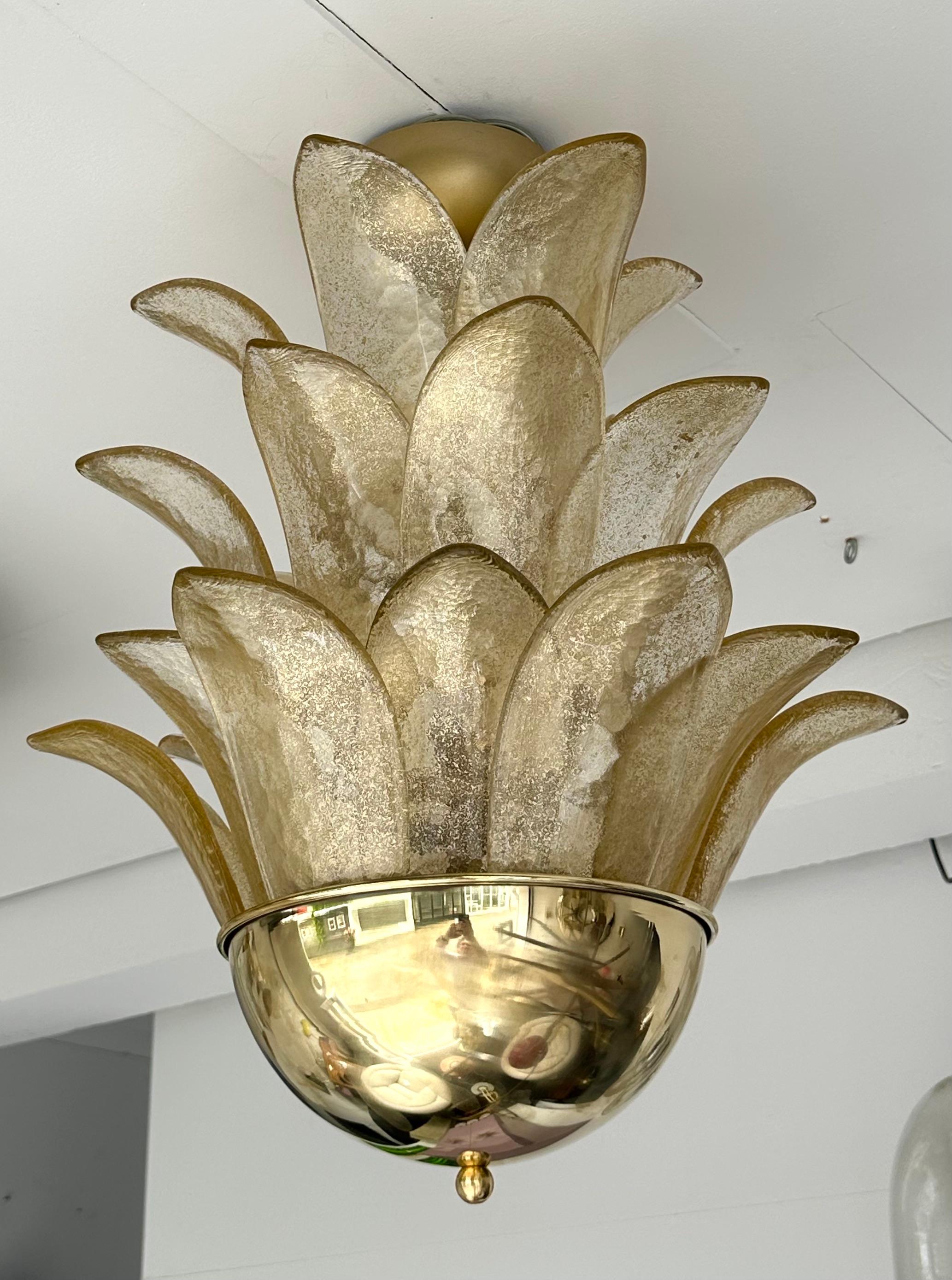 Pendentif Contemporary Palm Lightning Gold Murano Glass and Brass , Italy 1