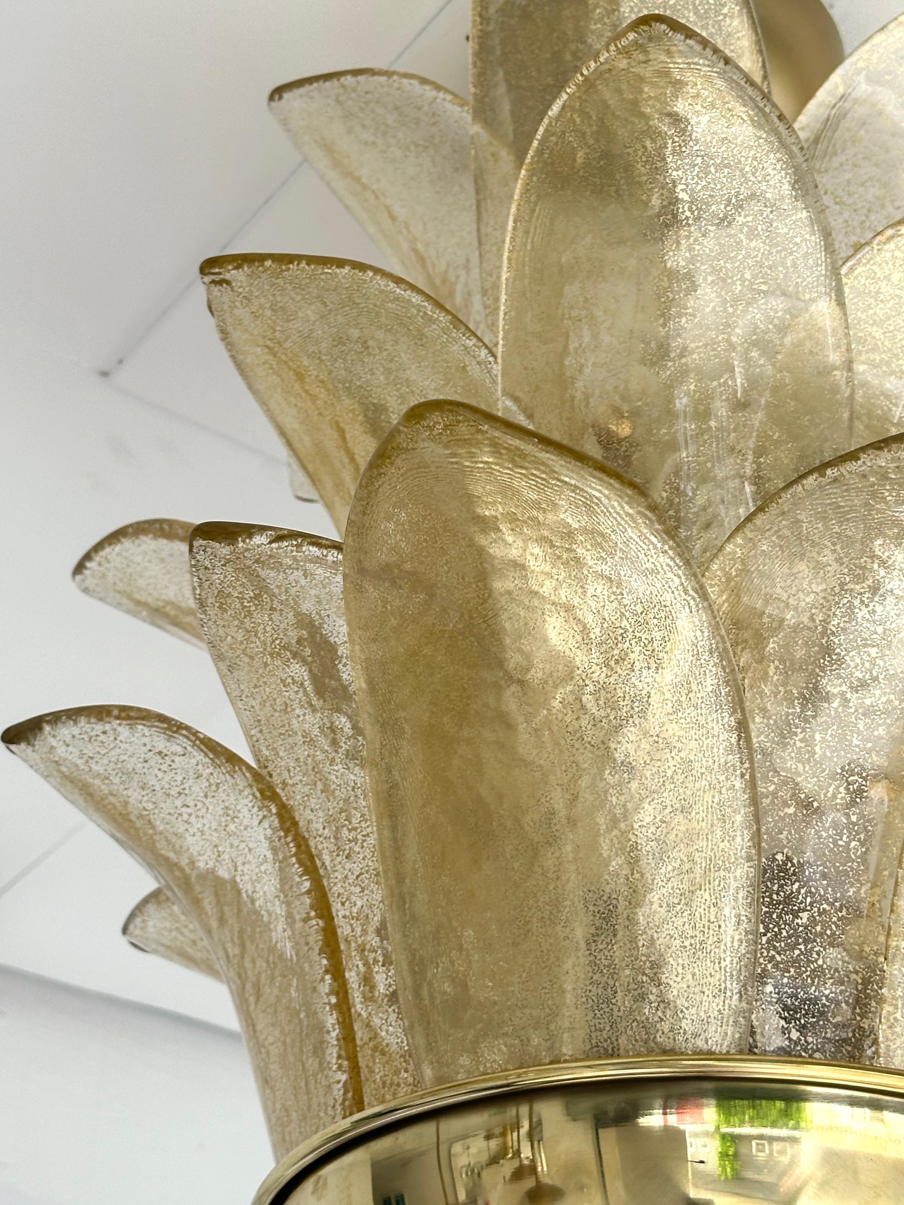 Pendentif Contemporary Palm Lightning Gold Murano Glass and Brass , Italy 2