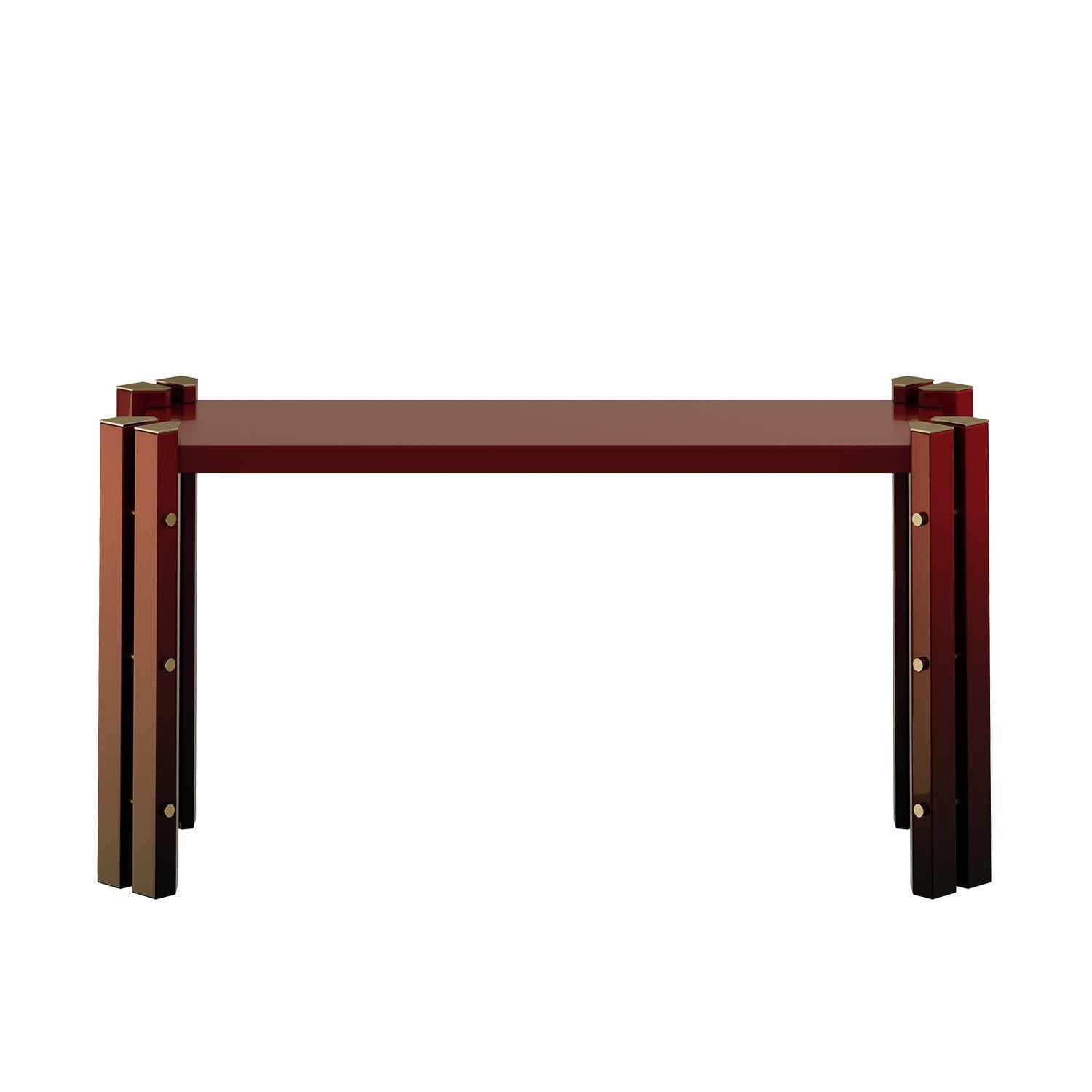 Mid-Century Modern Contemporary Paloma Console in Lacquer with Brass Details by Mavo Atelier For Sale