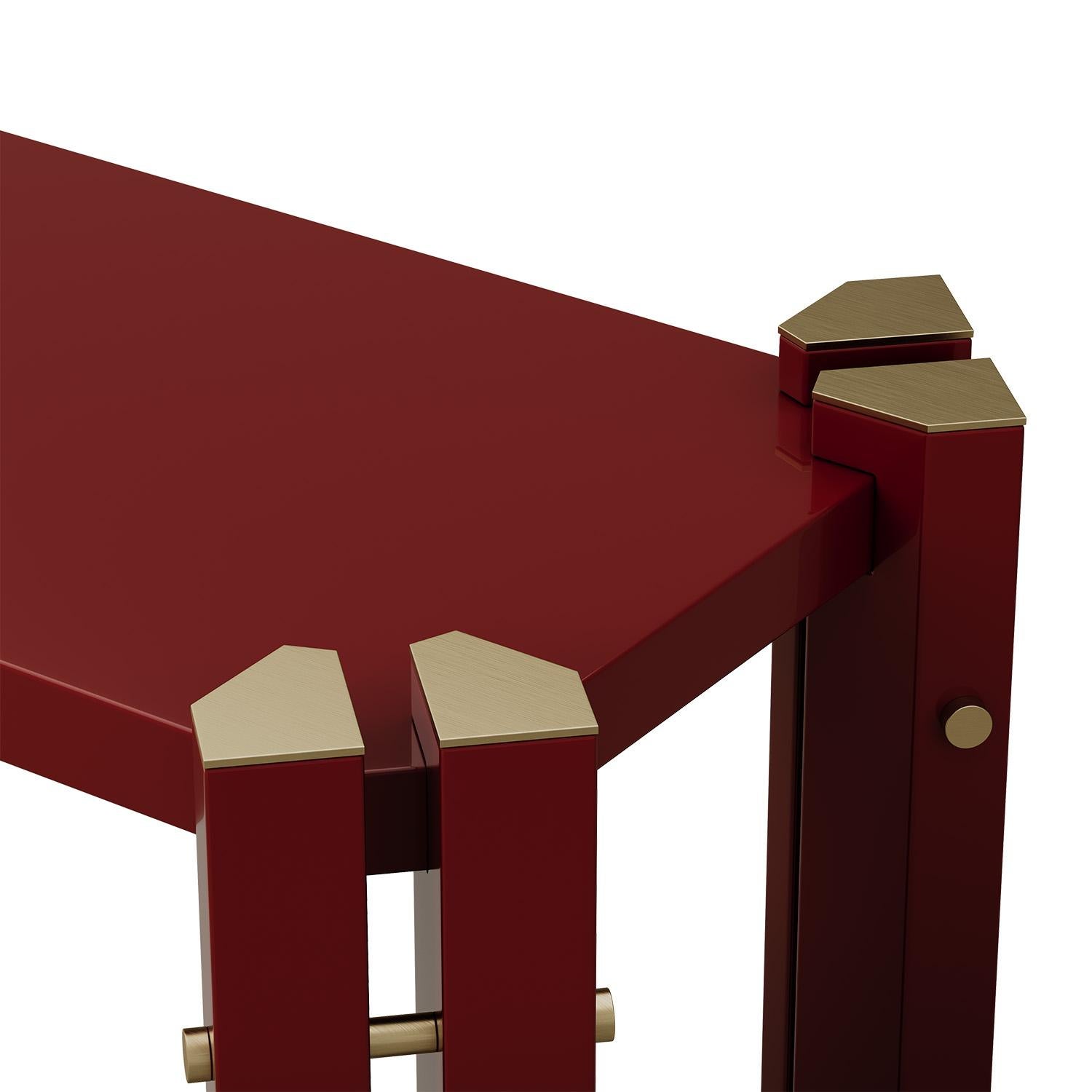 Portuguese Contemporary Paloma Console in Lacquer with Brass Details by Mavo Atelier For Sale