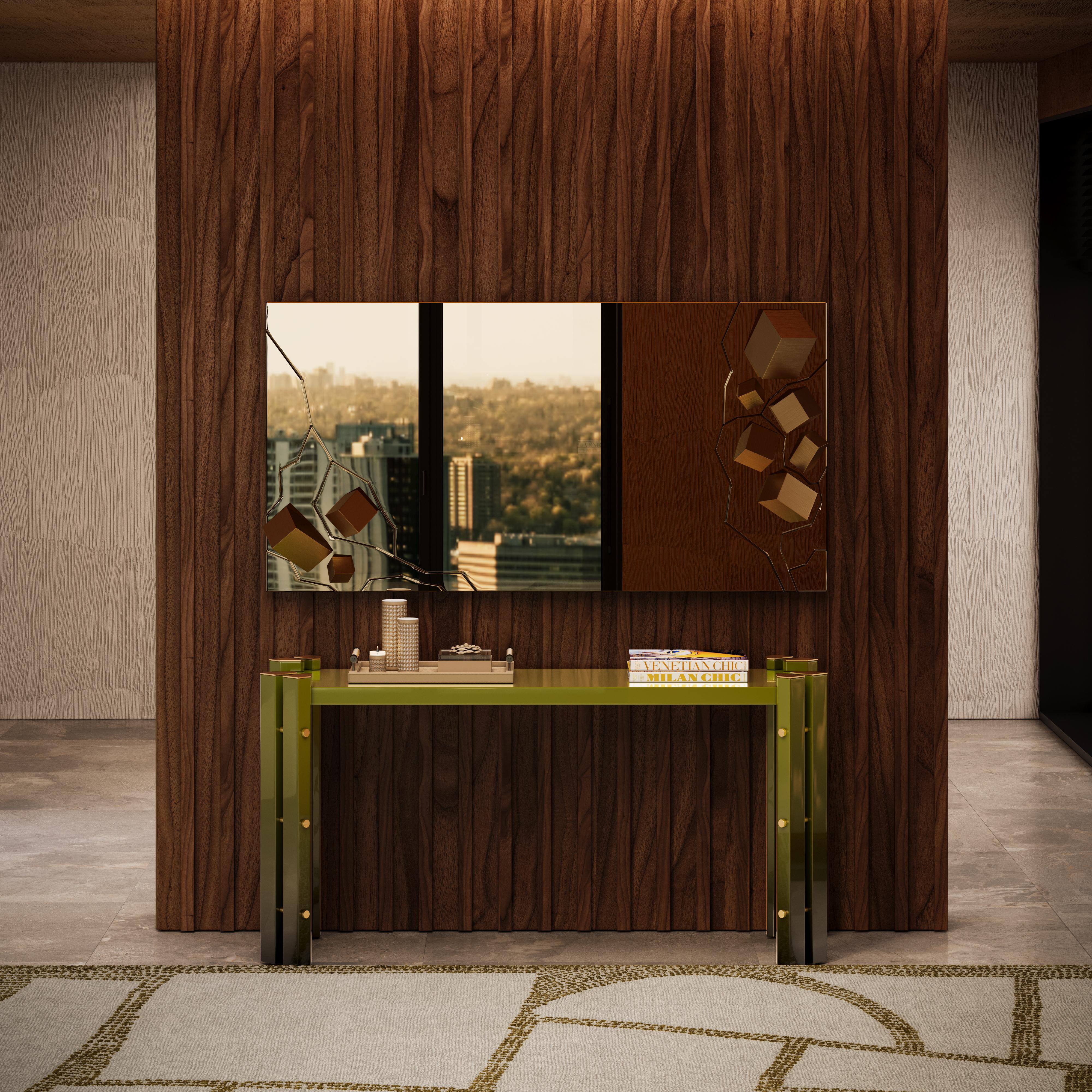 Contemporary Paloma Console in Lacquer with Brass Details by Mavo Atelier In New Condition For Sale In Trofa, PT