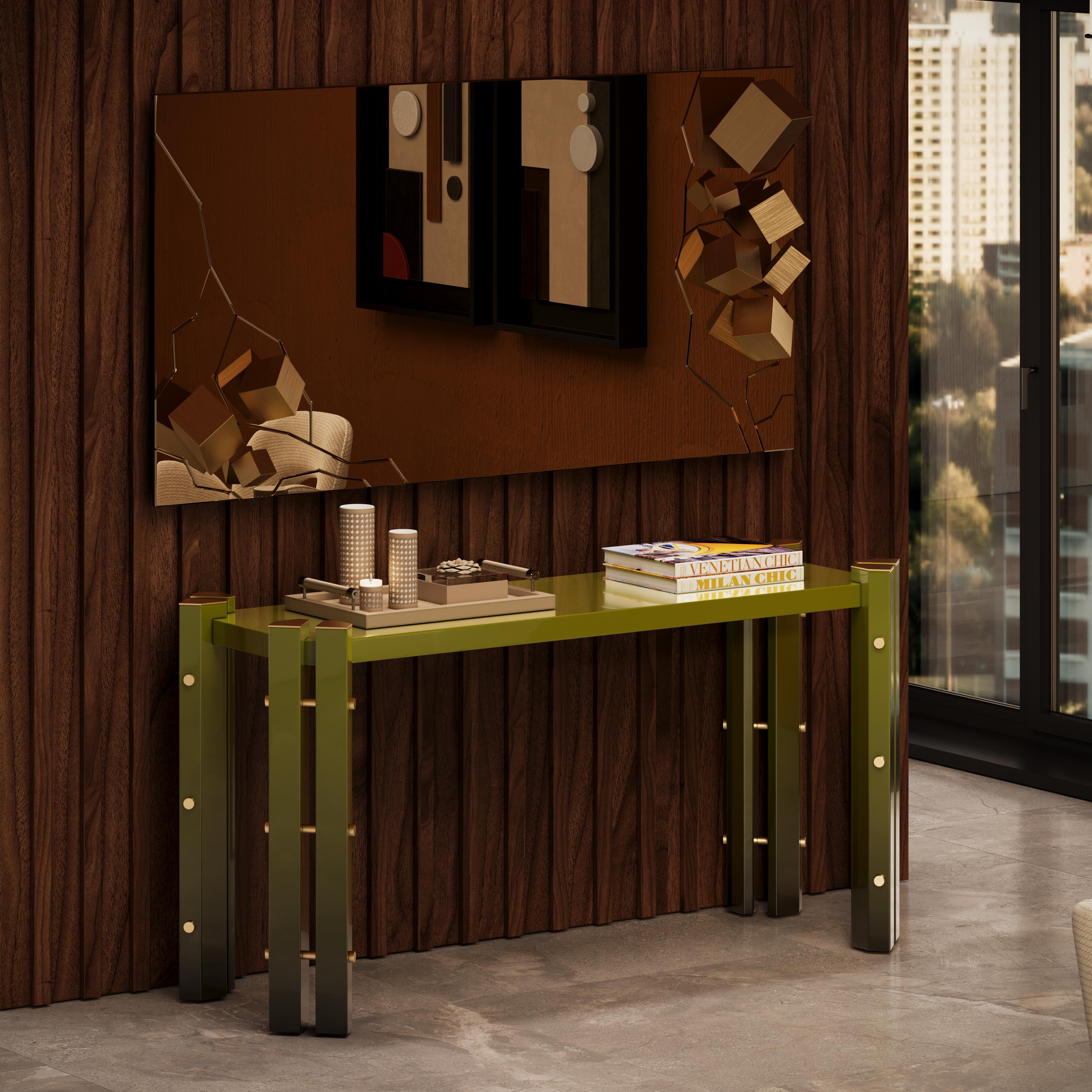 Contemporary Paloma Console in Lacquer with Brass Details by Mavo Atelier For Sale 1