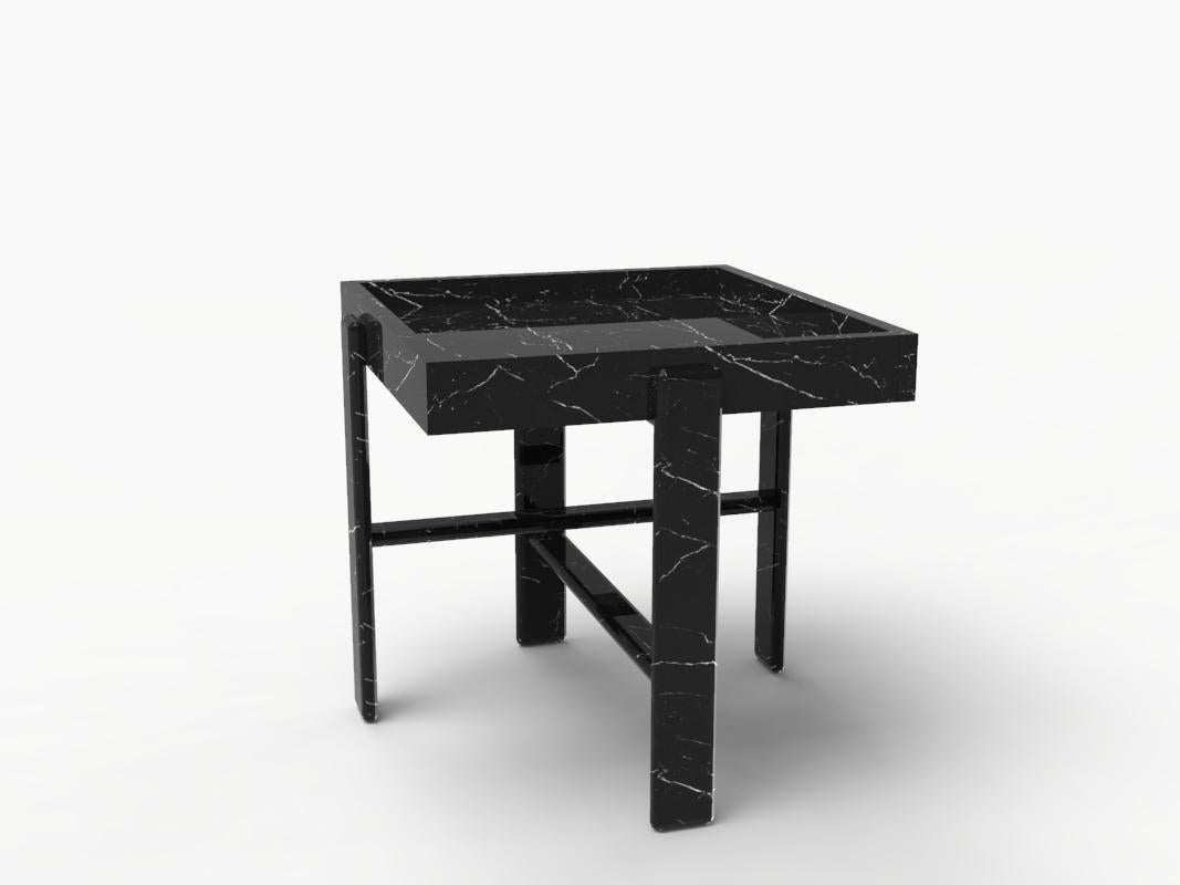 Portuguese Contemporary Paloma Side Table in Nero Marquina Marble by Bernhardt & Vella For Sale