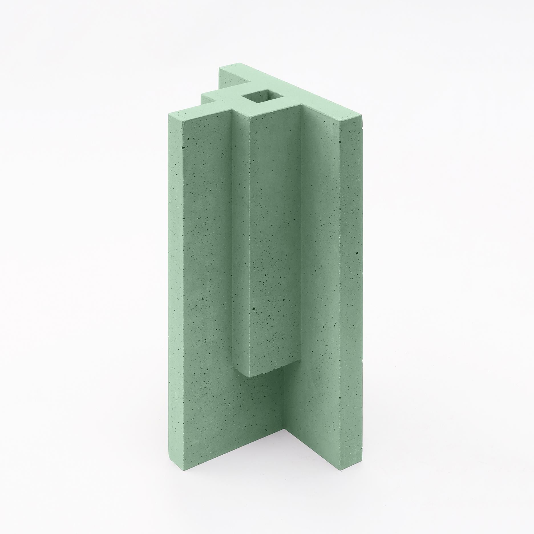 Italian Chandigarh I - Mint Green - Design Vase Paolo Giordano Cement Cast For Sale