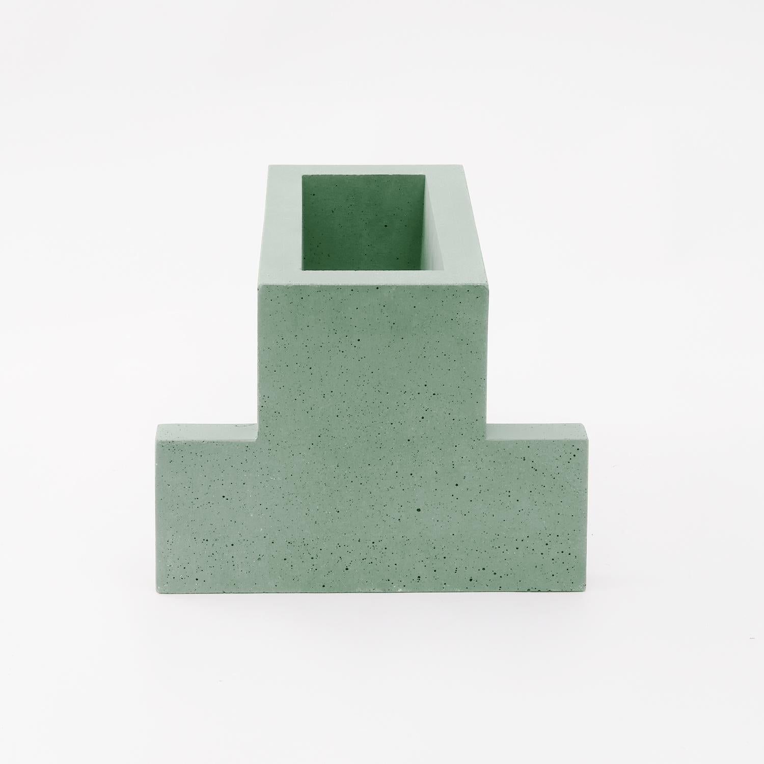 Modern Chandigarh III - Mint Green - Design Vase Paolo Giordano Cement Cast For Sale