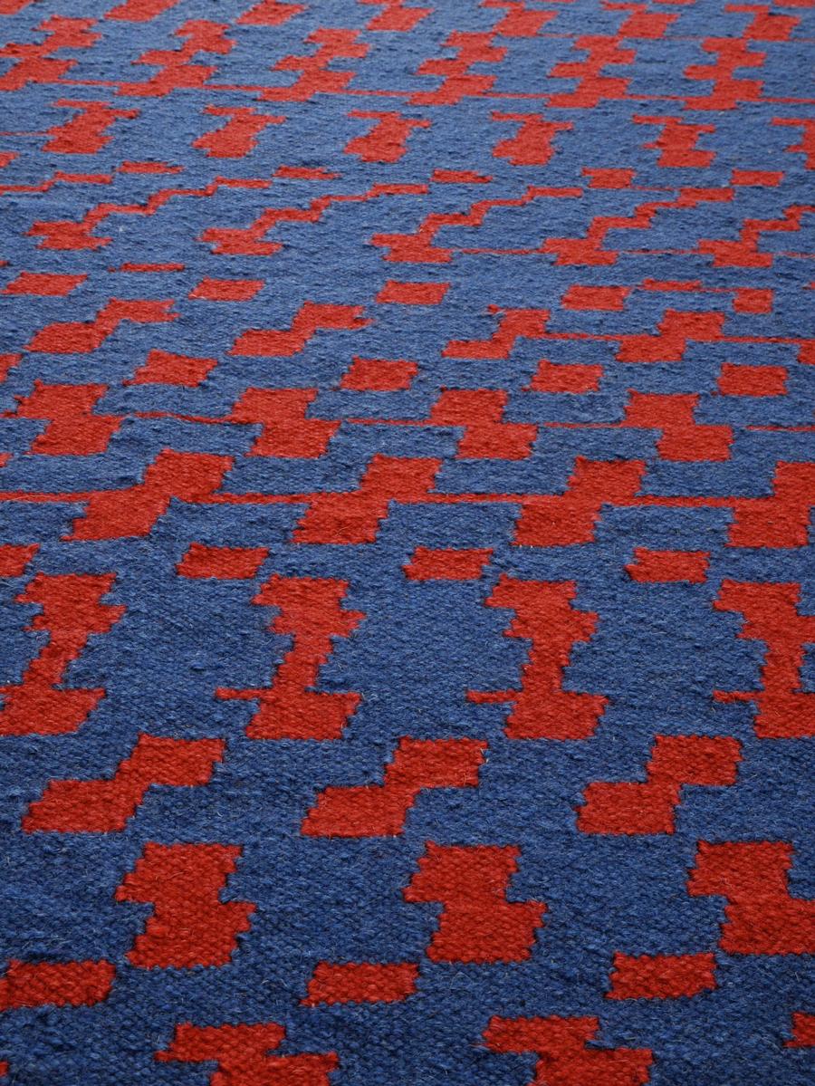 Modern Fuoritempo - Red Blue - Design Kilim Rug Paolo Giordano Wool Carpet Cotton For Sale