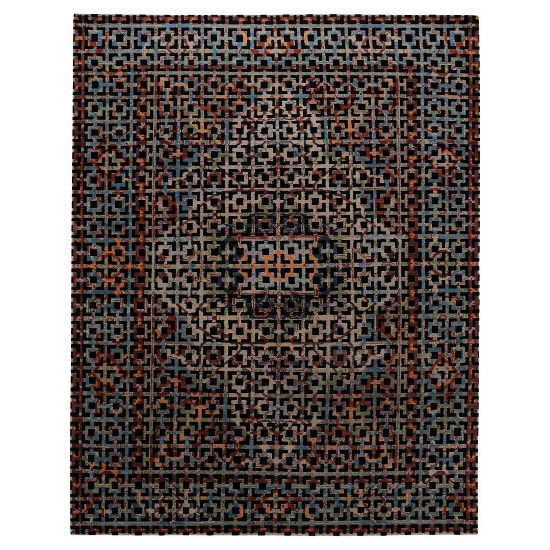 Mash-Up I - Design Rug Paolo Giordano Wool Cotton Handknotted Brown Black Carpet For Sale