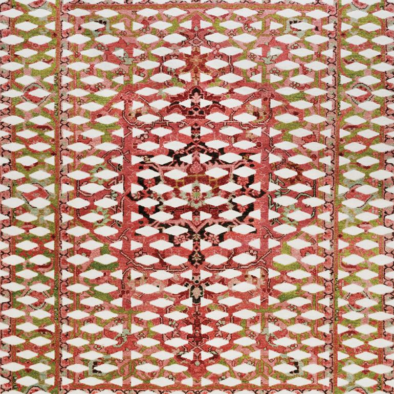 Mash-Up III - Design Rug Paolo Giordano Wool Handknotted Pink Green Carpet In New Condition For Sale In MILANO, ML