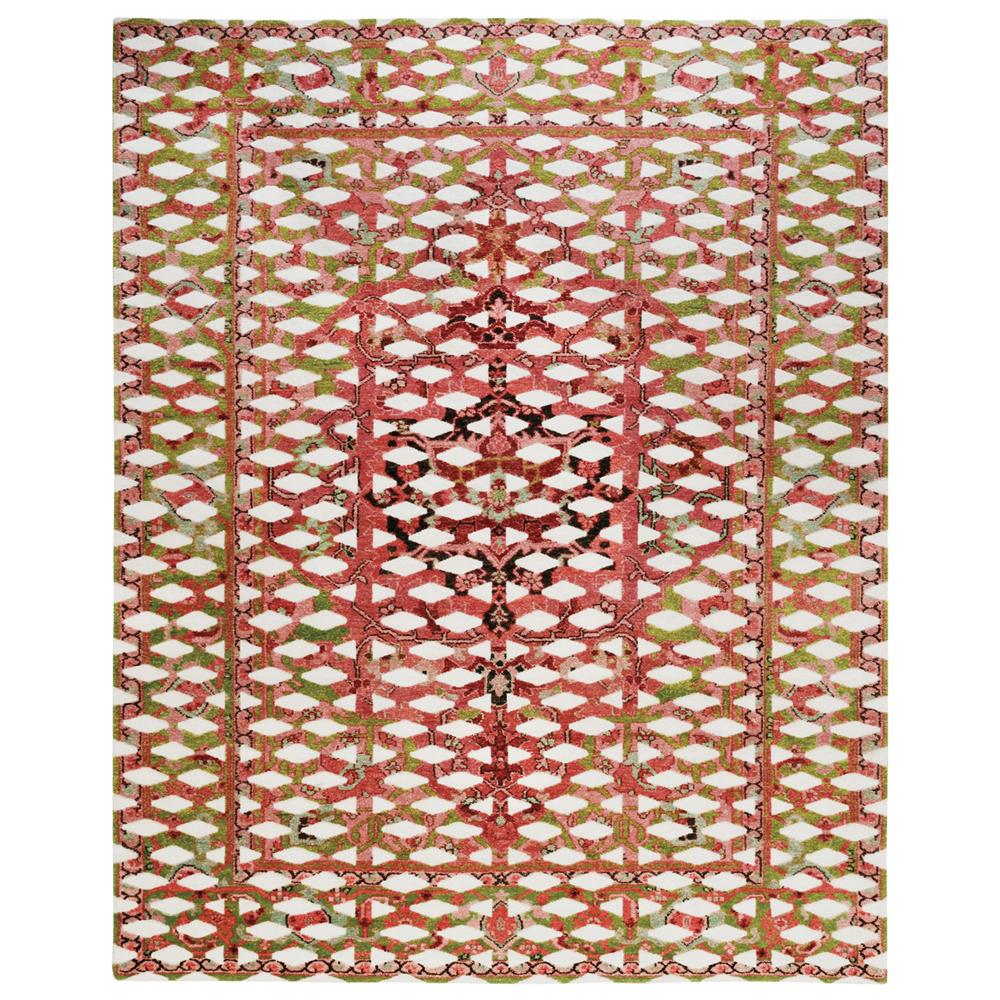Mash-Up III - Design Teppich Paolo Giordano, handgeknüpfter rosa-grüner Teppich aus Wolle
