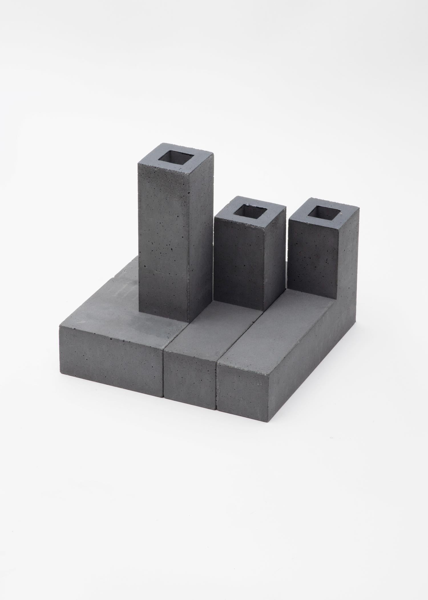 Modern Tre Torri - Natural Concrete - Design Modular Vase Paolo Giordano Cement Cast For Sale