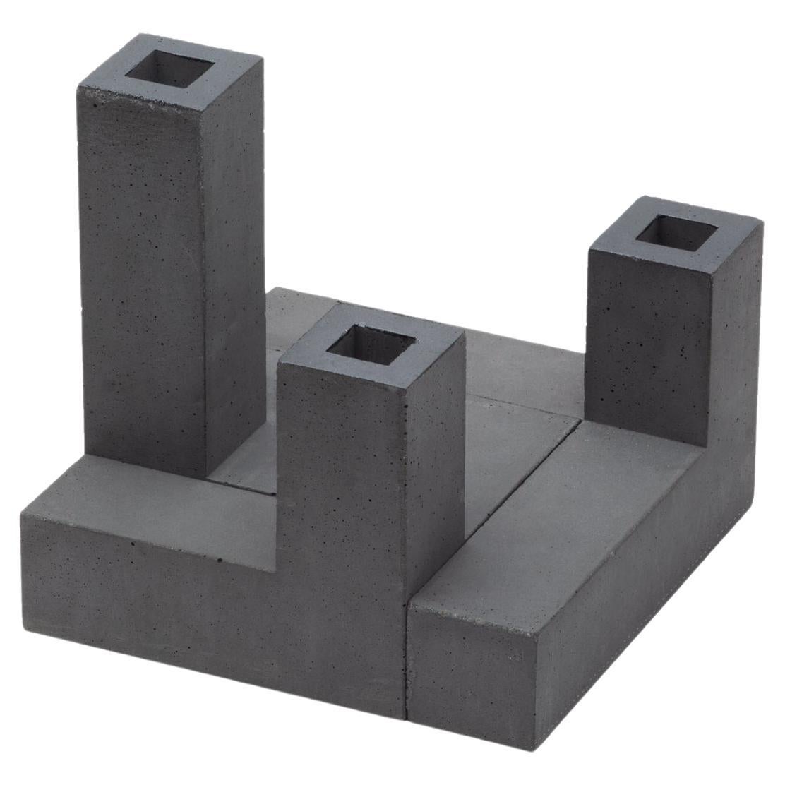 Tre Torri - Natural Concrete - Design Modular Vase Paolo Giordano Cement Cast For Sale