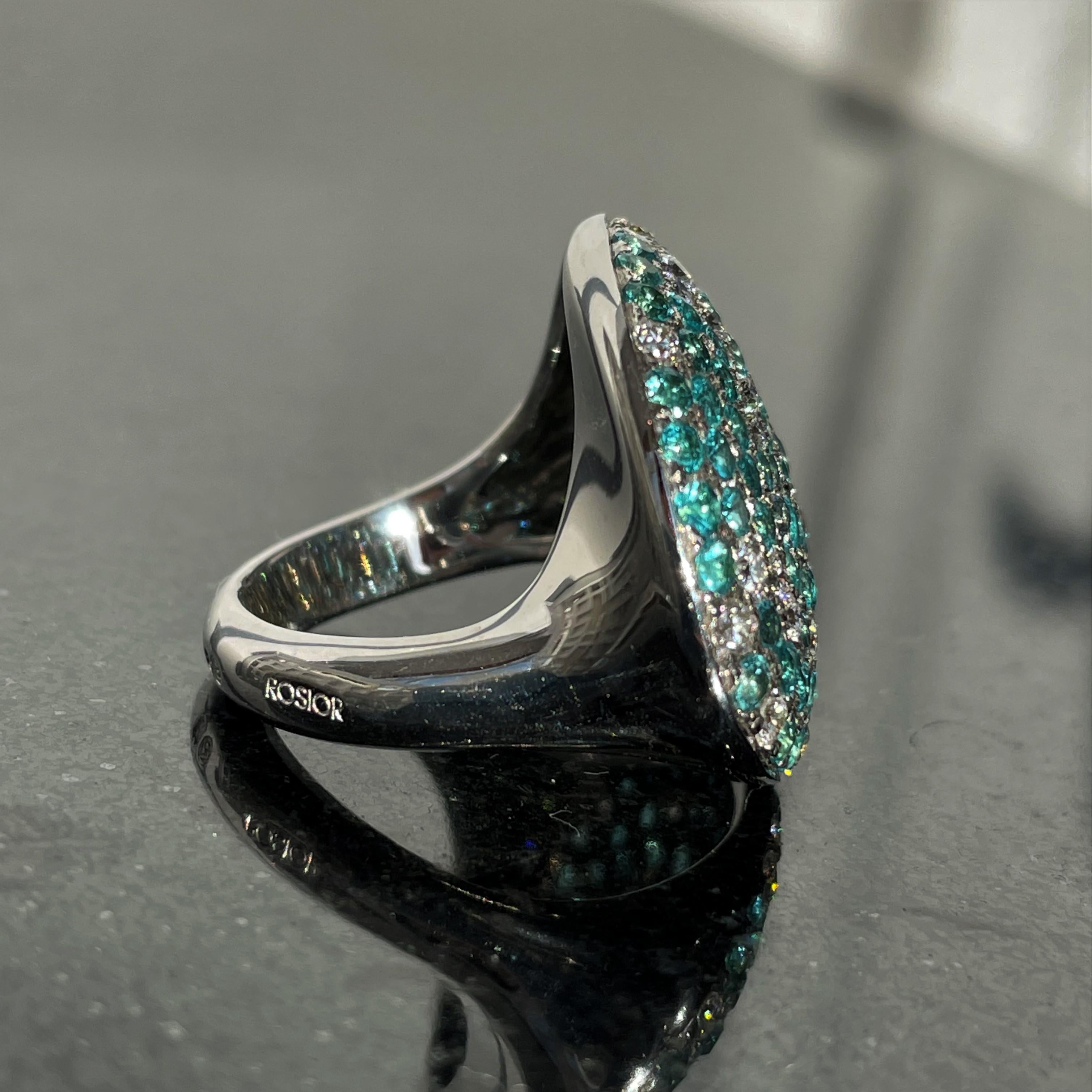 Women's or Men's Rosior one-off Paraiba Tourmaline and Diamond Cocktail Ring set in White Gold