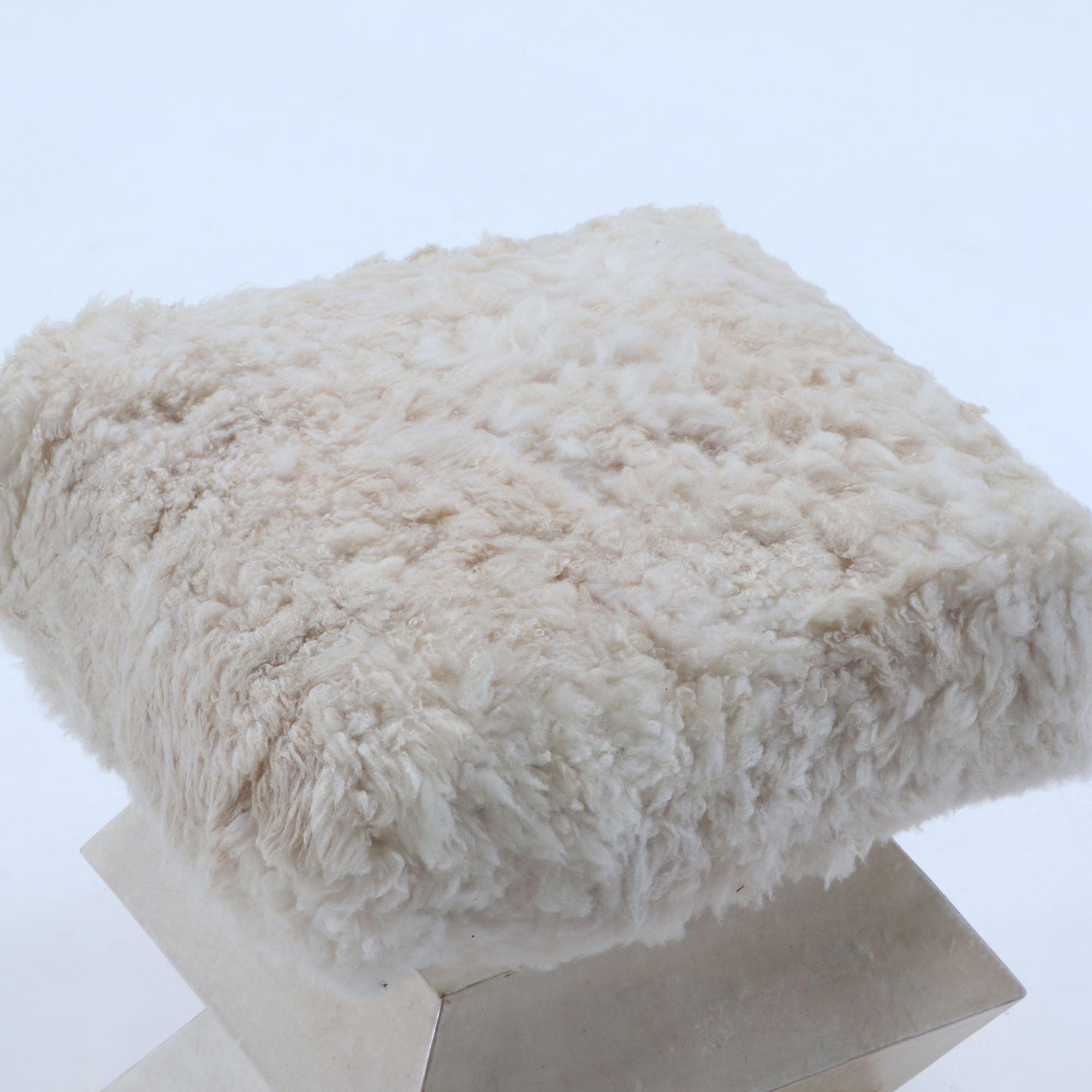 South American Contemporary parchment covered stool having goat hair upholstery For Sale