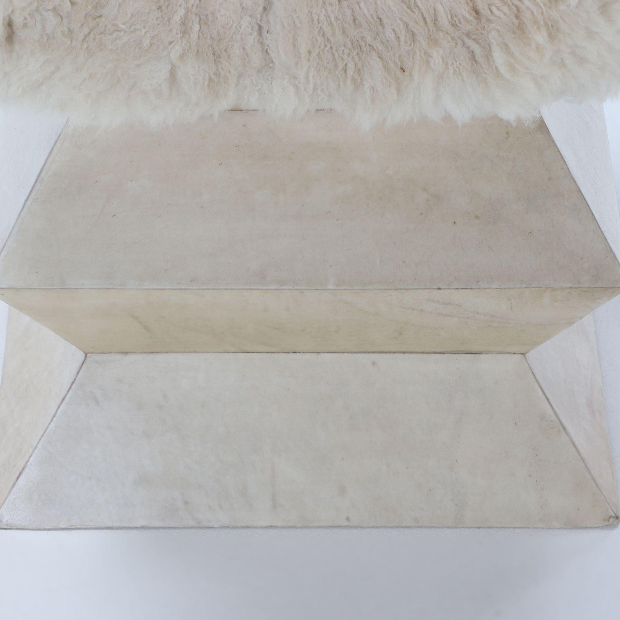 Contemporary parchment covered stool having goat hair upholstery In Good Condition For Sale In Philadelphia, PA