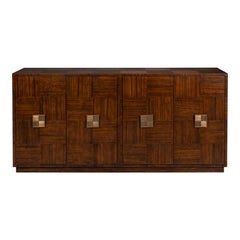 Buffet contemporain en parquet, 86" - Noyer brun chaud