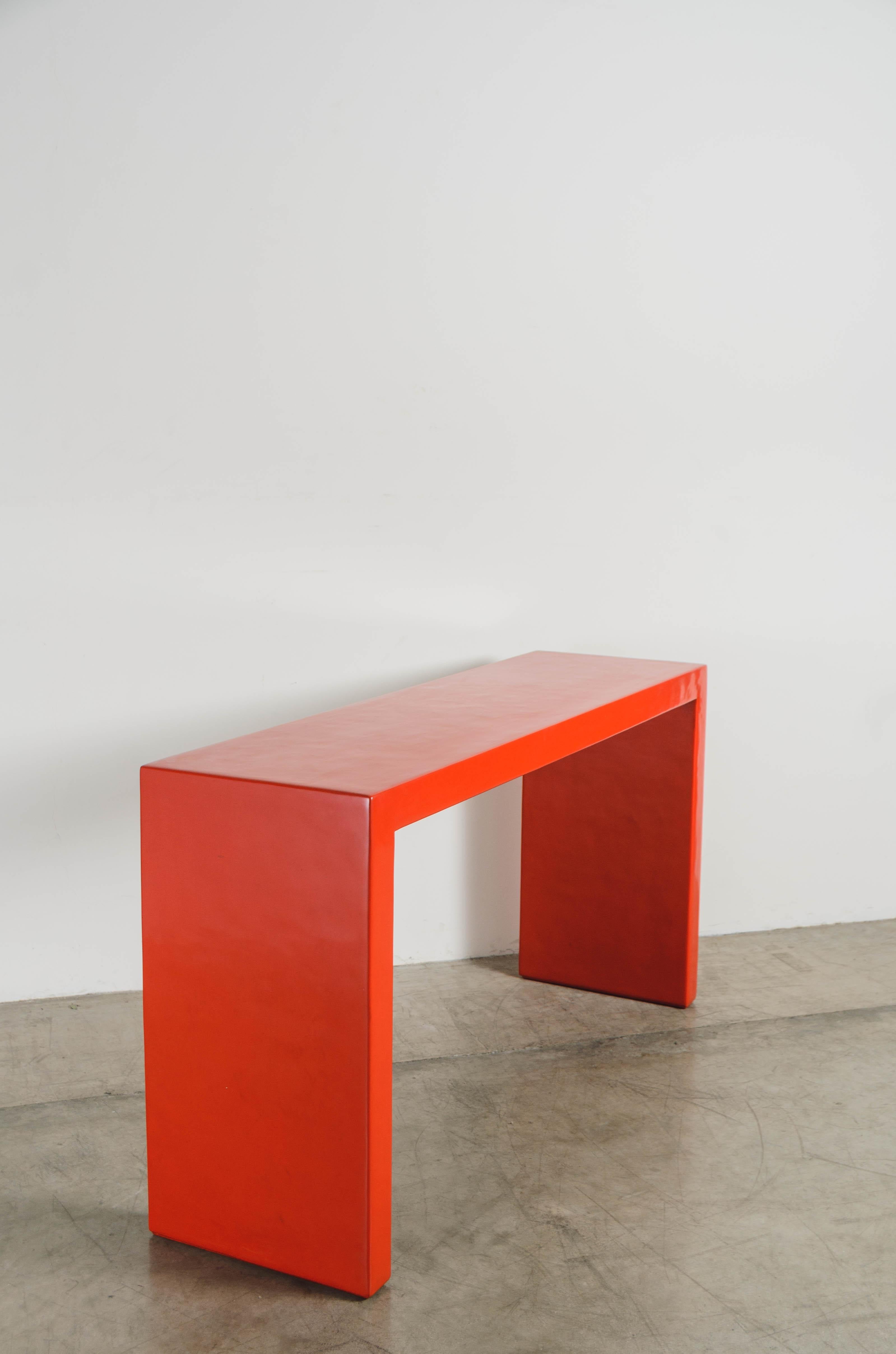 Minimalist Contemporary Parsons Console in Red Lacquer by Robert Kuo, Limited Edition For Sale