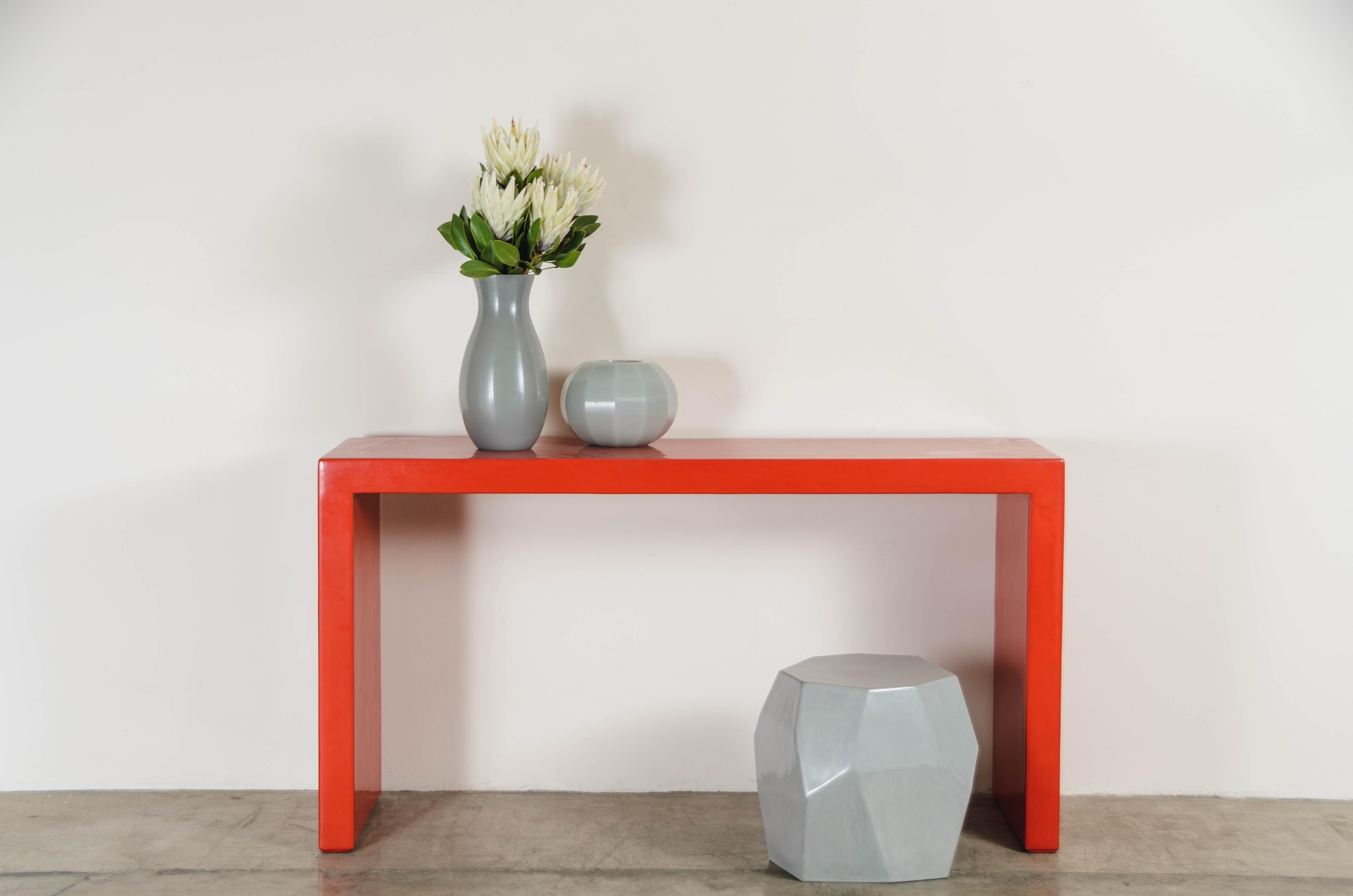 Lacquered Contemporary Parsons Console in Red Lacquer by Robert Kuo, Limited Edition For Sale