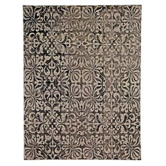 Contemporary Passion Flowers Rug in Black and Silver Gray by Doris Leslie Blau