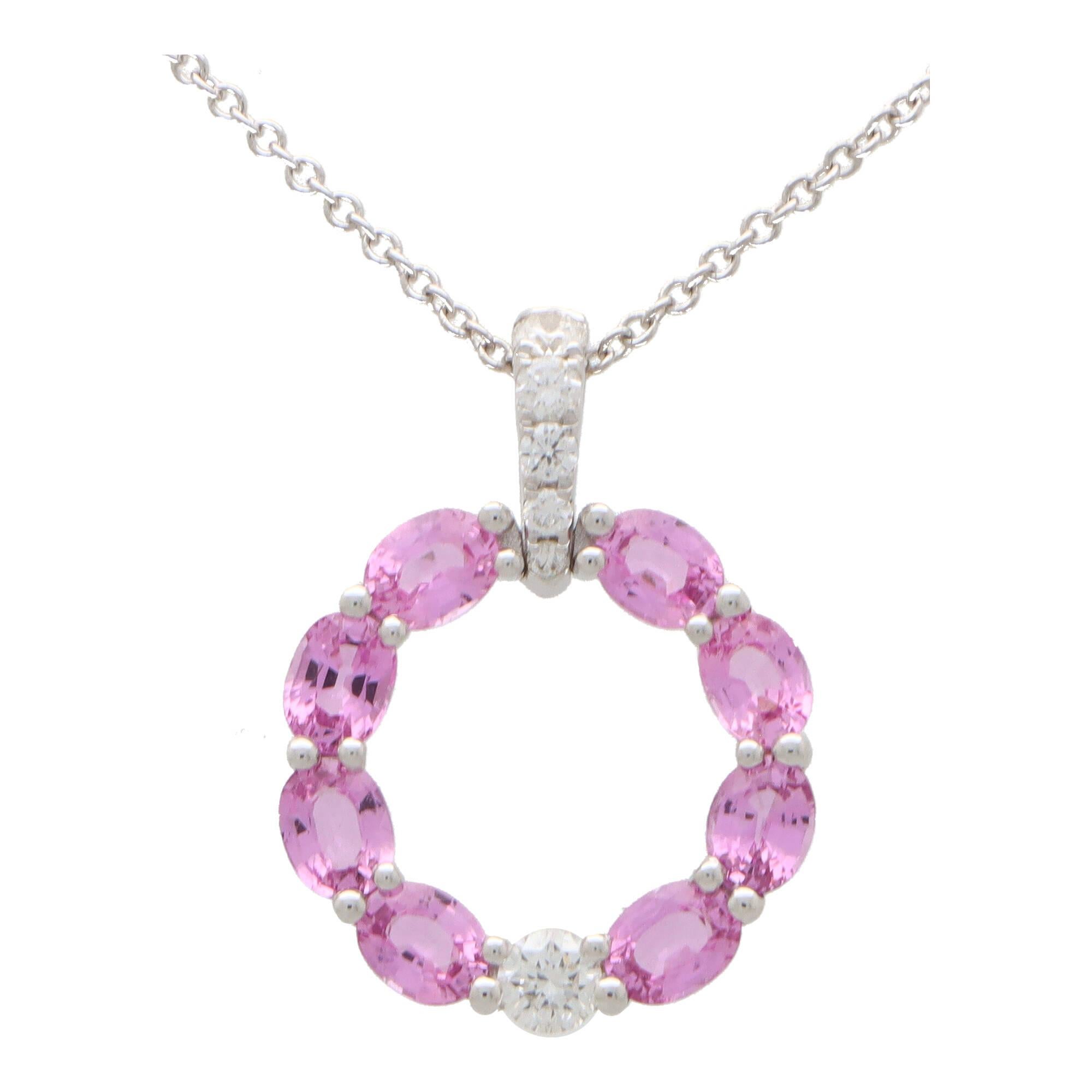 Modern Contemporary Pastel Pink Sapphire and Diamond Pendant Necklace For Sale