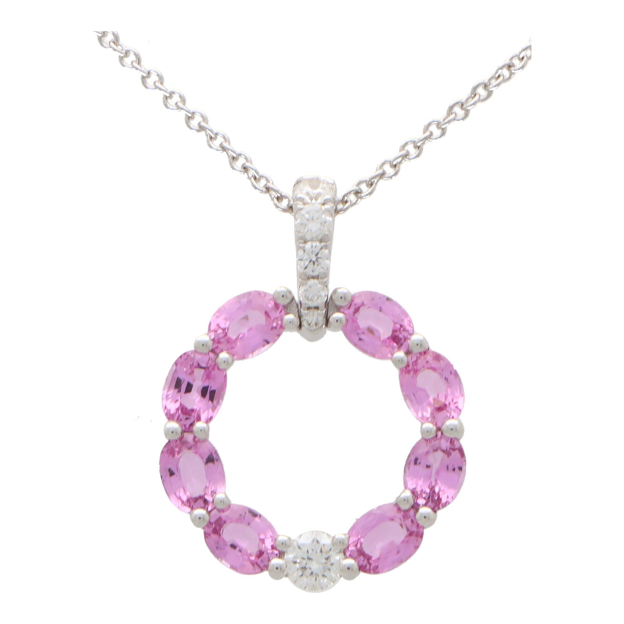Modern Contemporary Pastel Pink Sapphire and Diamond Pendant Necklace