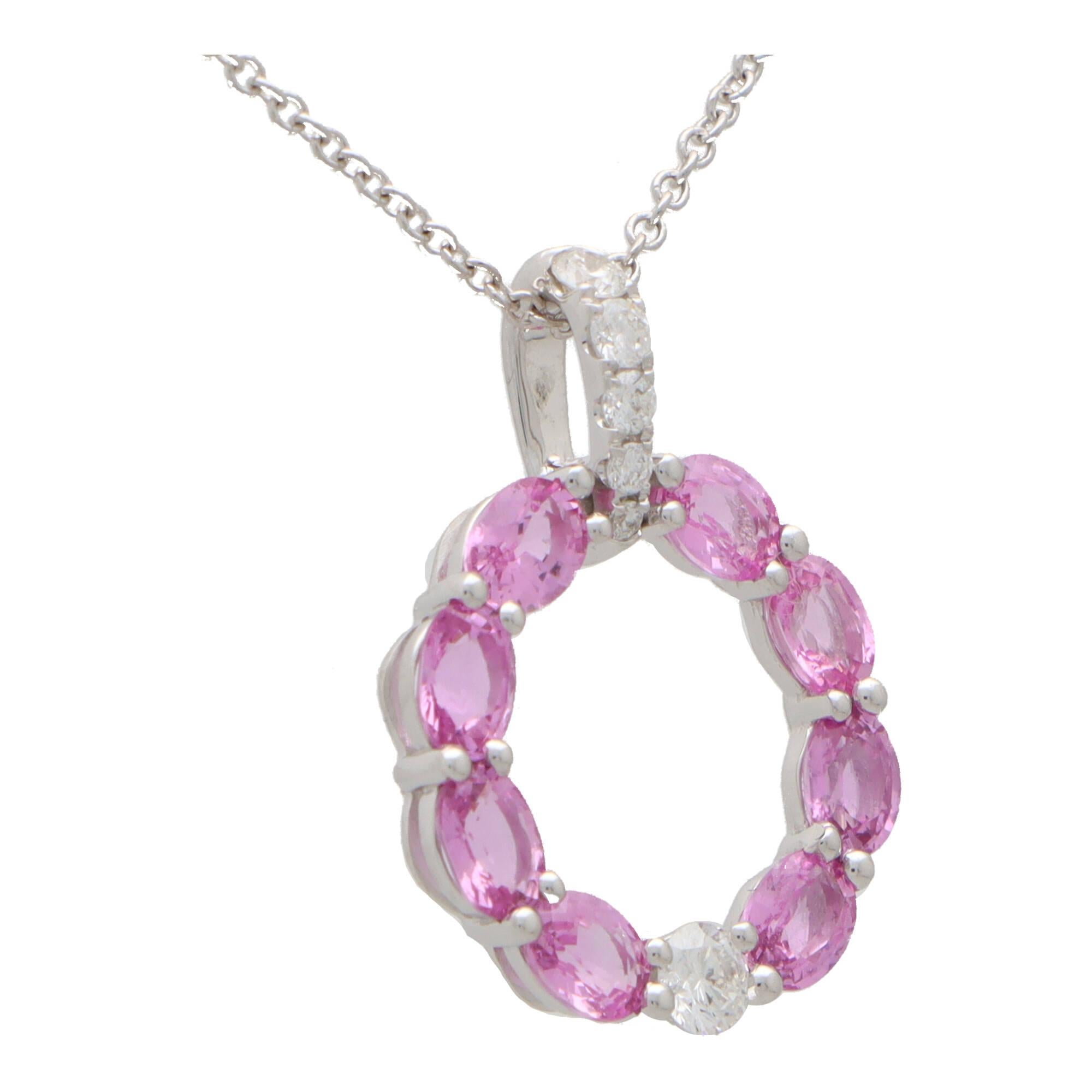 Oval Cut Contemporary Pastel Pink Sapphire and Diamond Pendant Necklace For Sale