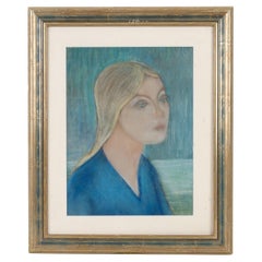 Portrait contemporain d'une femme au pastel signé