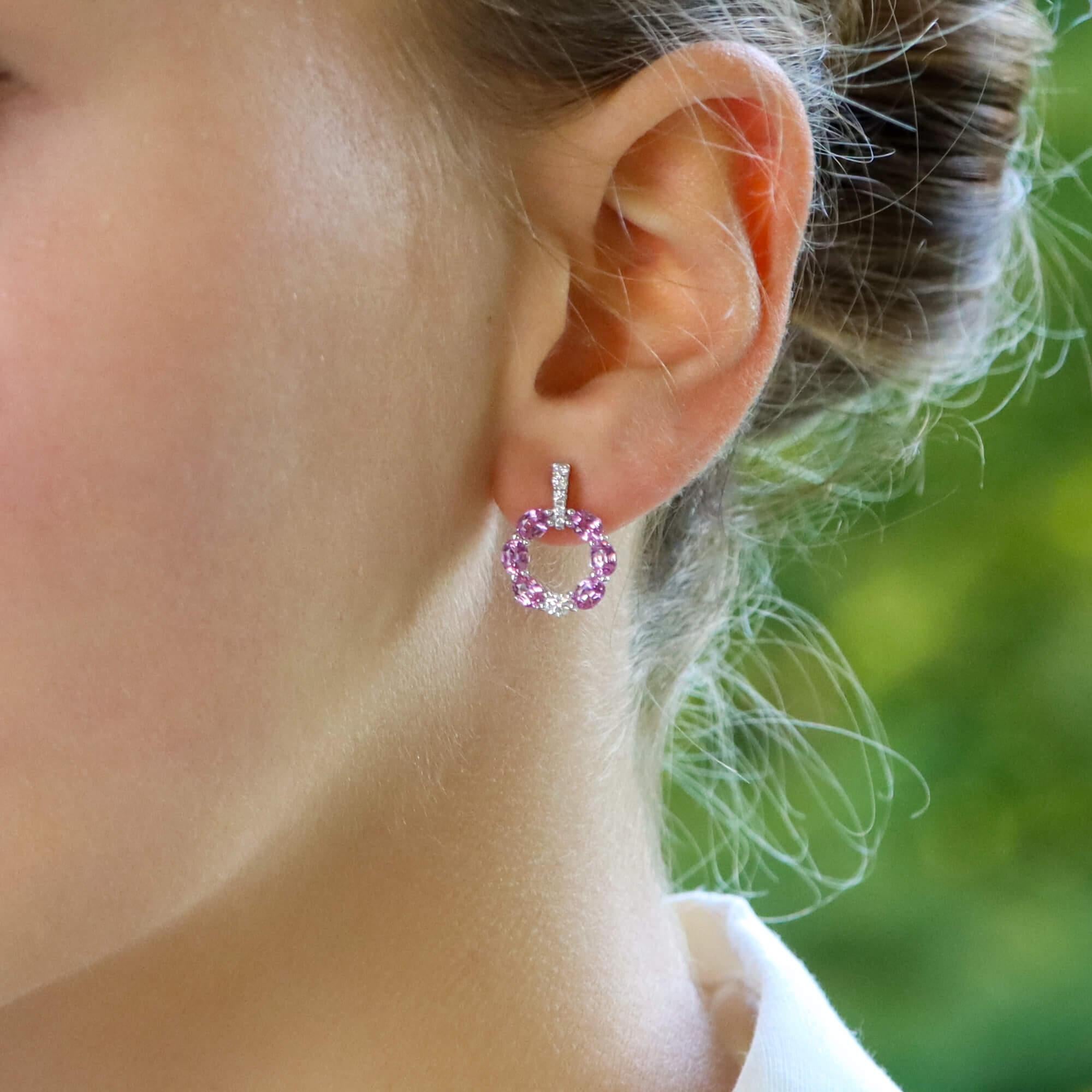 Contemporary Patel Pink Sapphire and Diamond Earrings in 18k White Gold For Sale 2